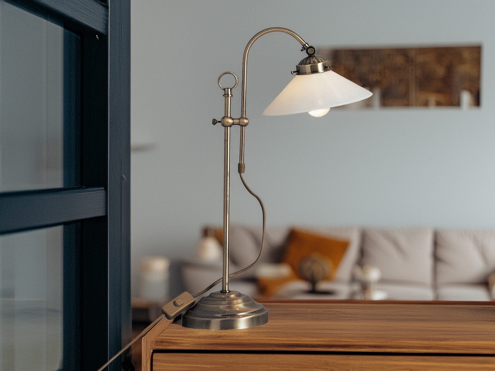 GLOBO LIGHTING LED Nachttischlampe, Dimmfunktion, LED wechselbar, Warmweiß, große Leselampe im Landhausstil, Höhe einstellbar von 45- max. 55cm