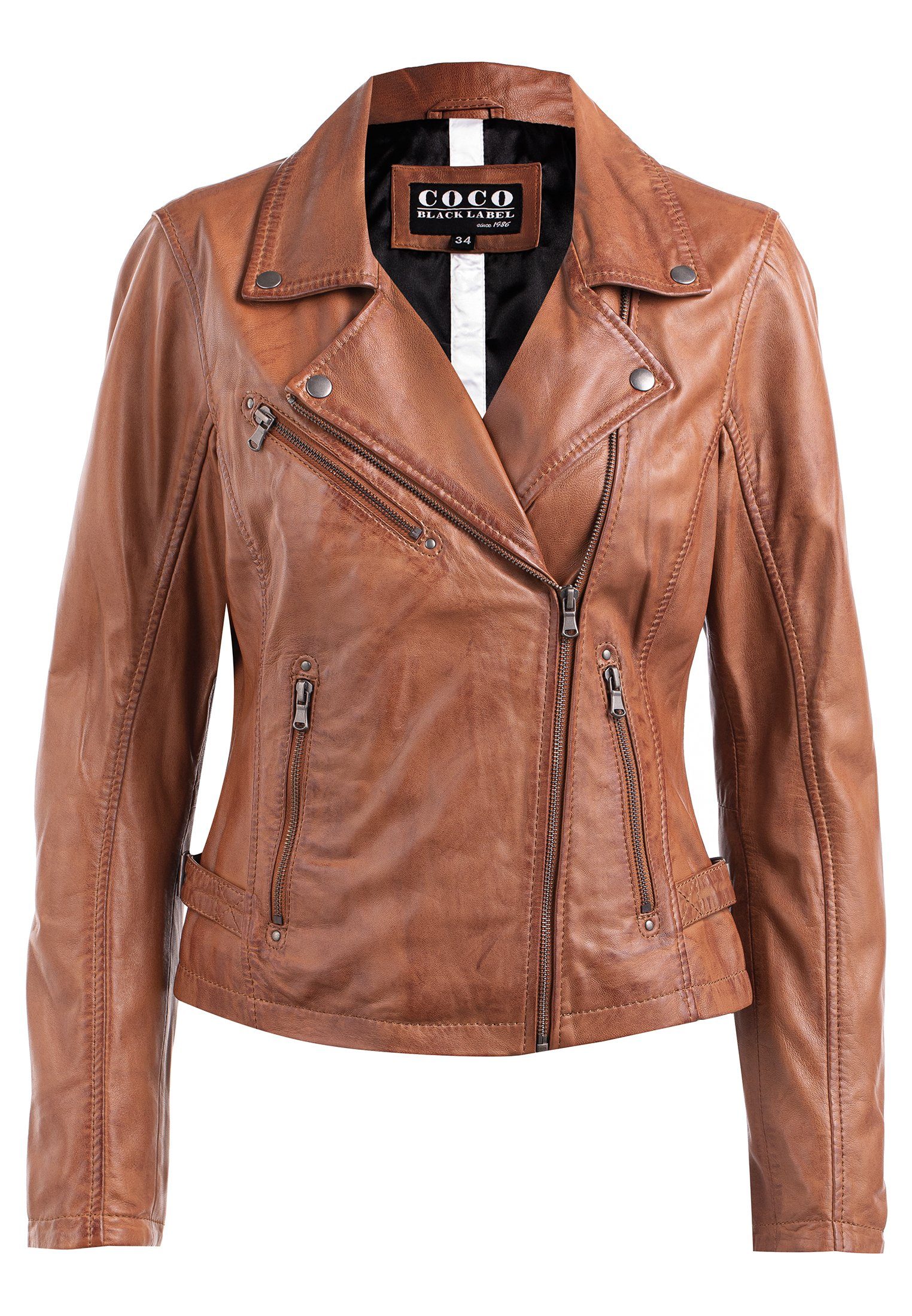 Style Lederjacke Cognac Braun im Biker klassichen CBL Lederjacke