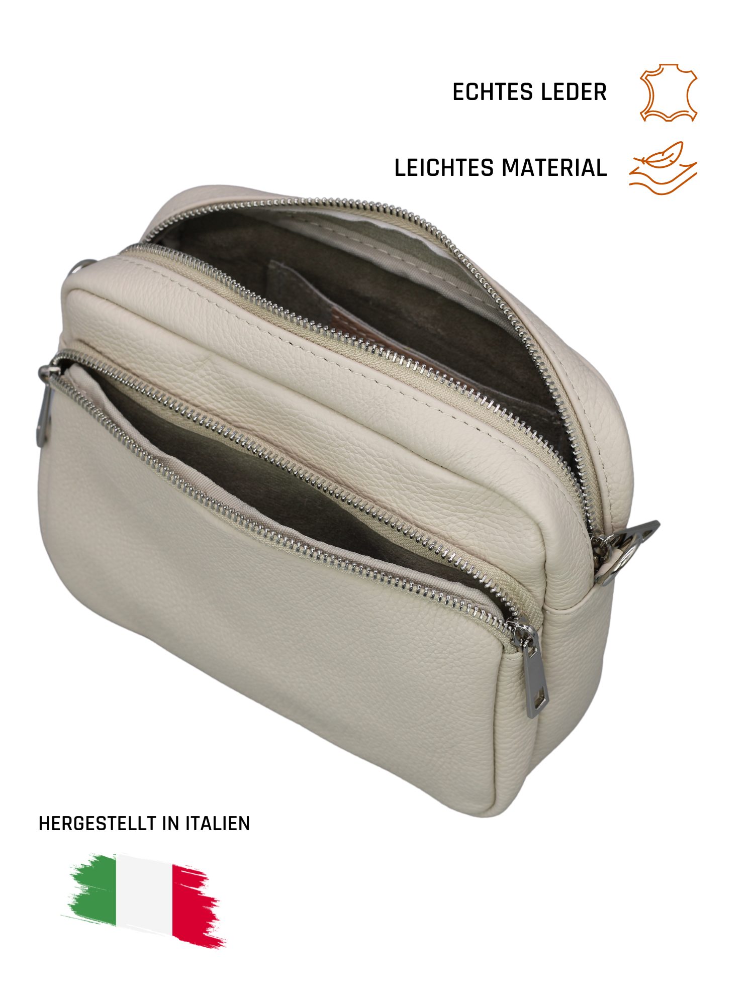 Adel Bags Schultertasche BELLA Umhängetasche für Damen, Schultertasche mit 2 Wechselriemen, echtes Leder, hergestellt in Italien