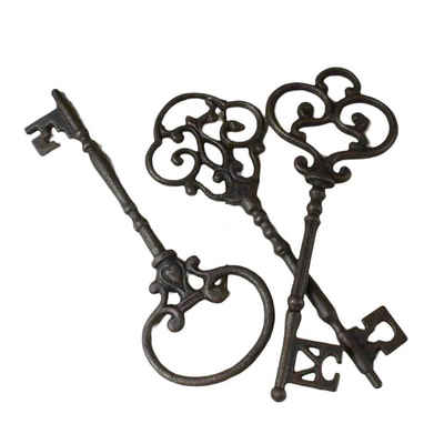Linoows Dekoobjekt Barock Schlüssel Set 3 große Mittelalter Schlüssel (Set), 3 große Mittelalter Schlüssel, Garten Dekoration aus Gußeisen