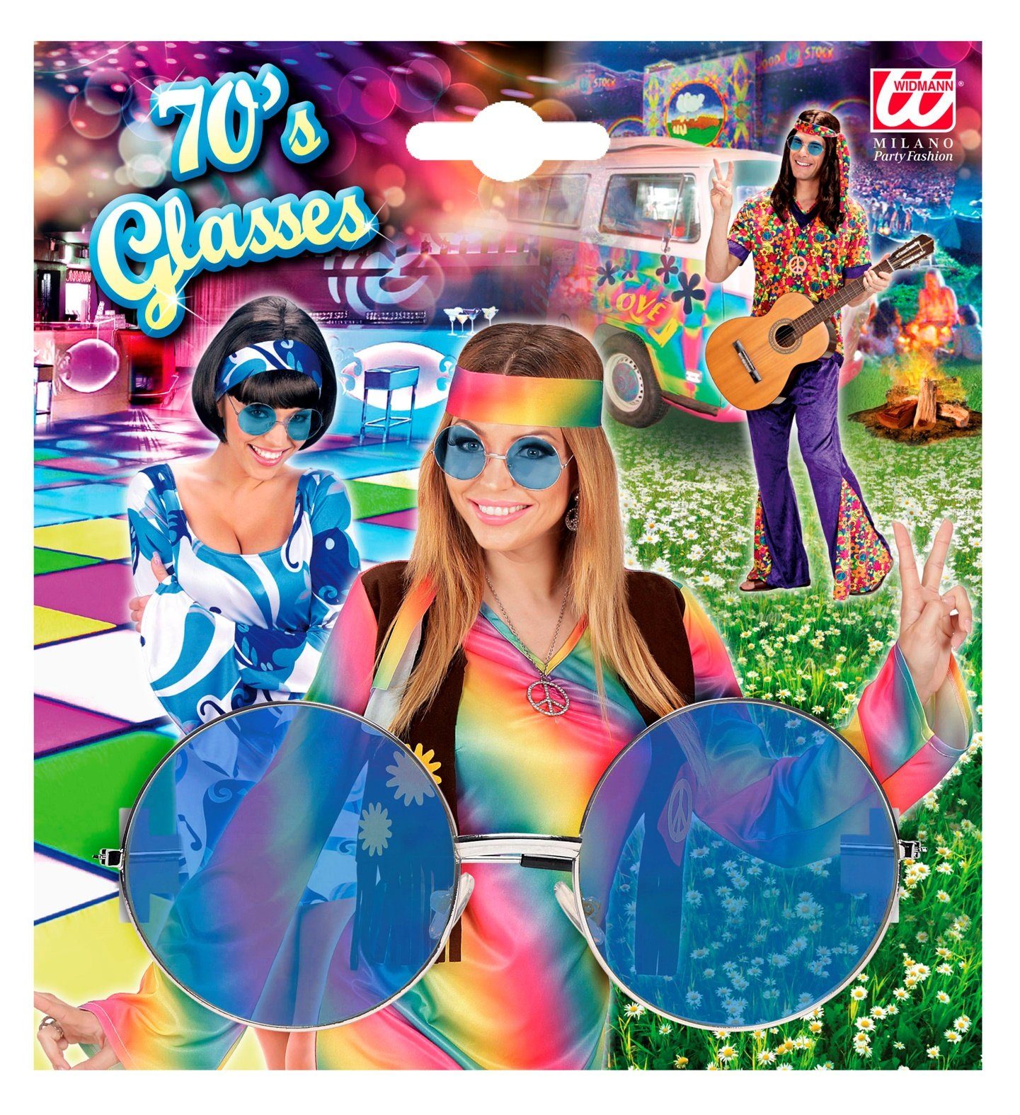 Widmann S.r.l. Verkleidungsmaske 'Hippie' Partybrille XL - Rund, Blau