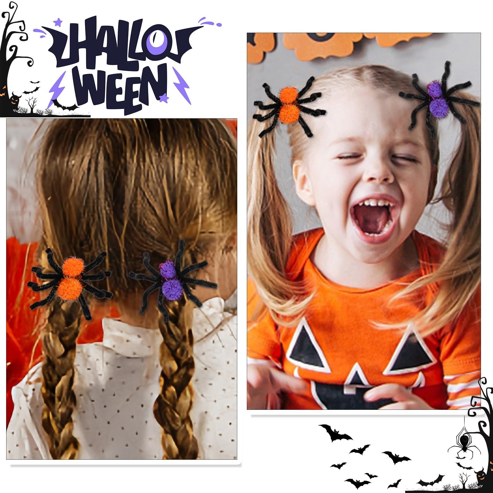 Coonoor Haarspange Spinnen haarschmuck kinder haarclips halloween haarspangen, 4-tlg.