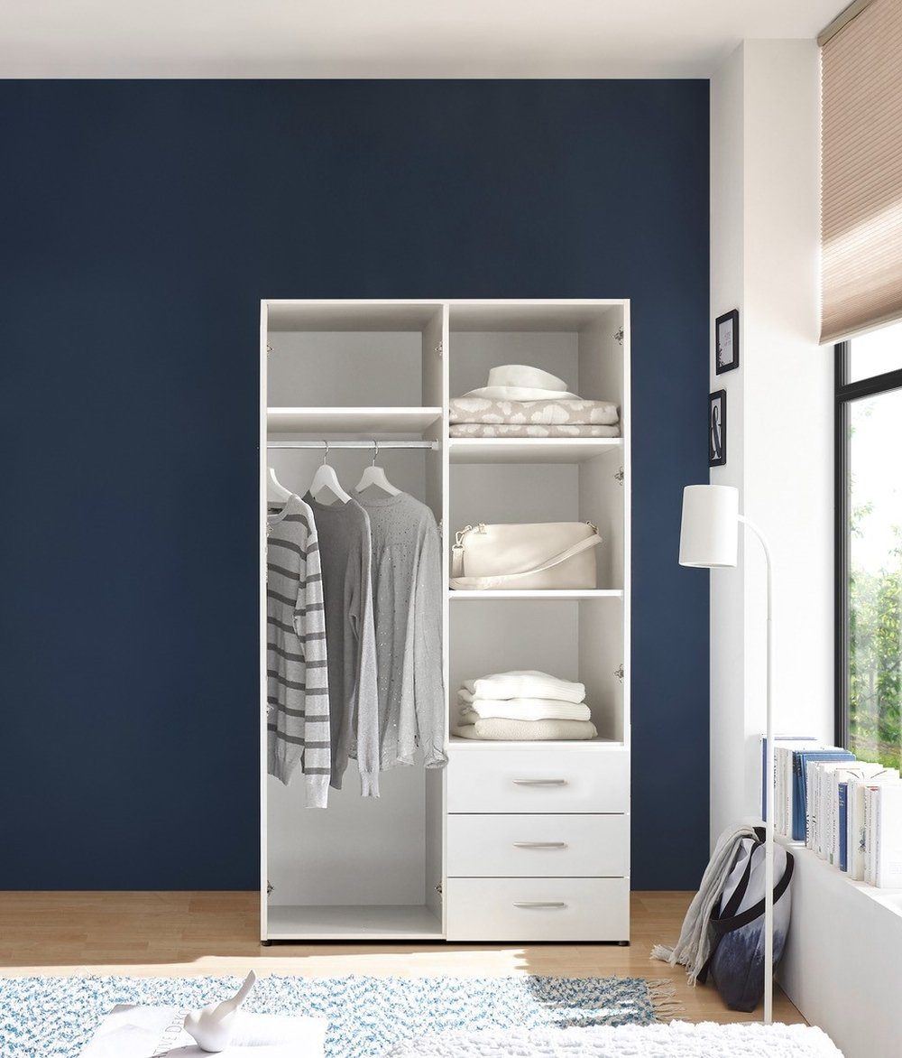 möbelando Kleiderschrank Harry in Weiß mit 3 Schubladen und 2 Türen – Bild 2 von 5