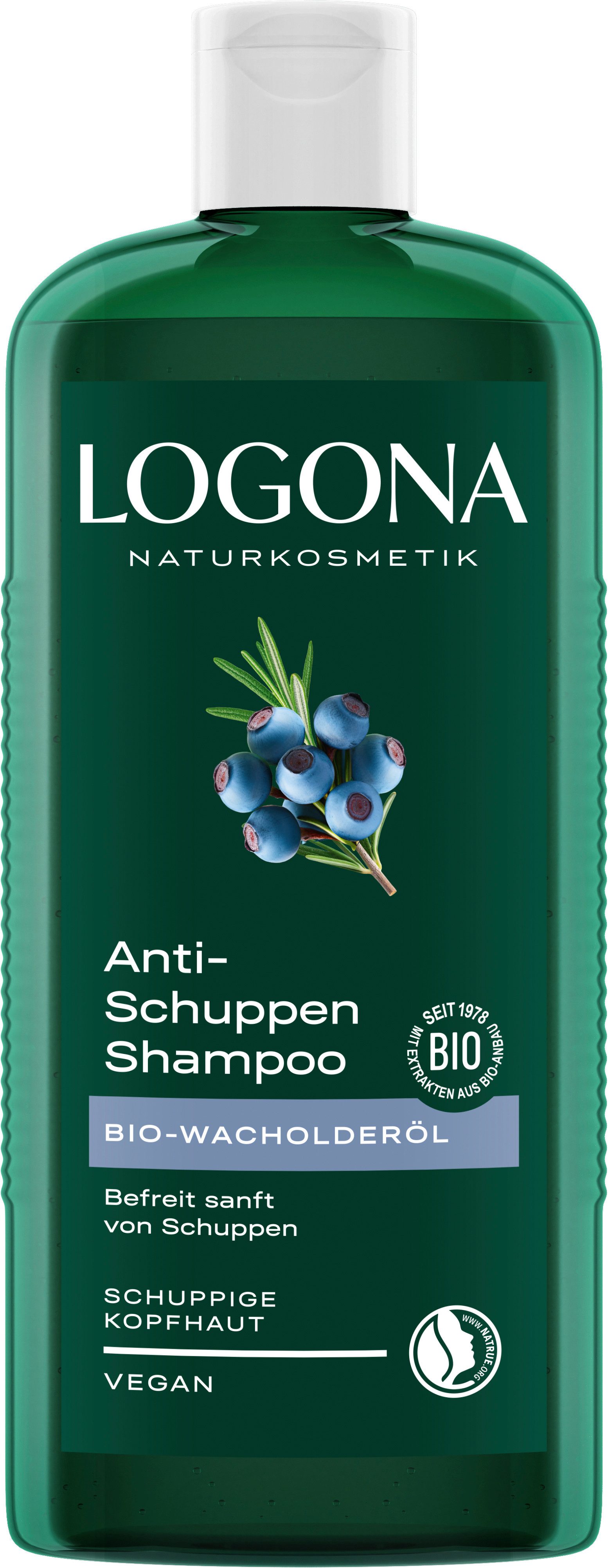 LOGONA Haarshampoo ANTI-SCHUPPEN SHAMPOO BIO-WACHOLDERÖL, für alle Haartypen, mit Bio-Wacholderöl, vegane Formel, pH-hautneutral