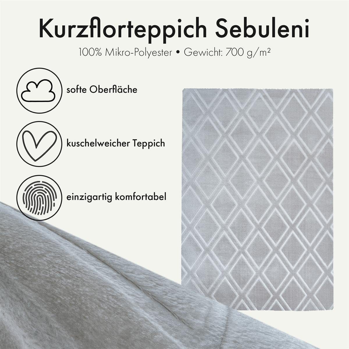 Qiyano Teppich Kurzflorteppich Sebuleni 100 Grau günstig online kaufen
