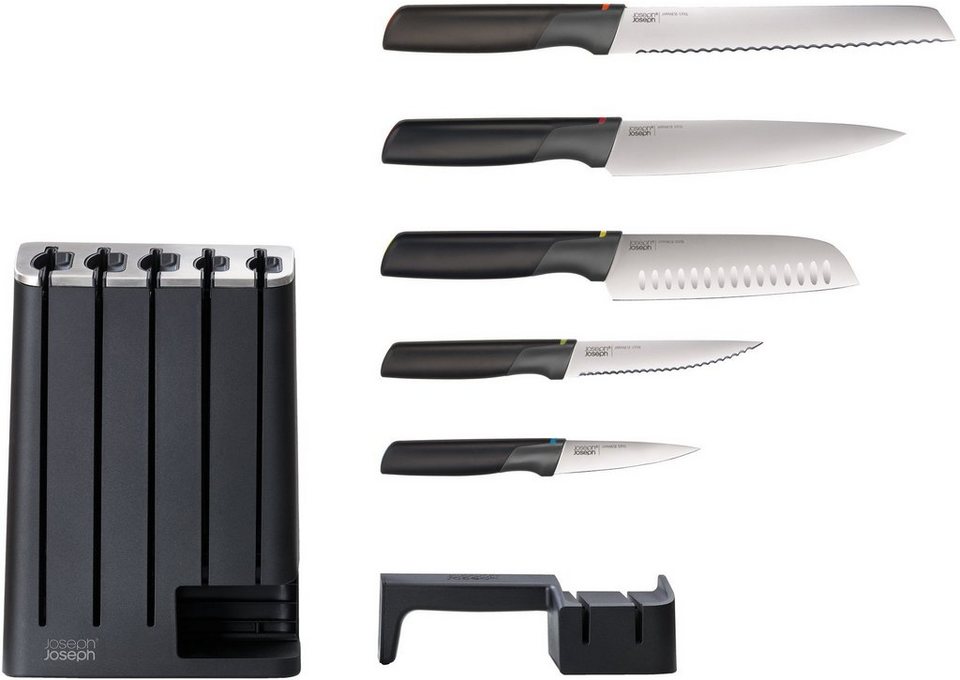 Joseph Joseph Messerblock Elevate (7tlg), 5 Messer mit Klingen aus  japanischem Edelstahl, Messerschärfer