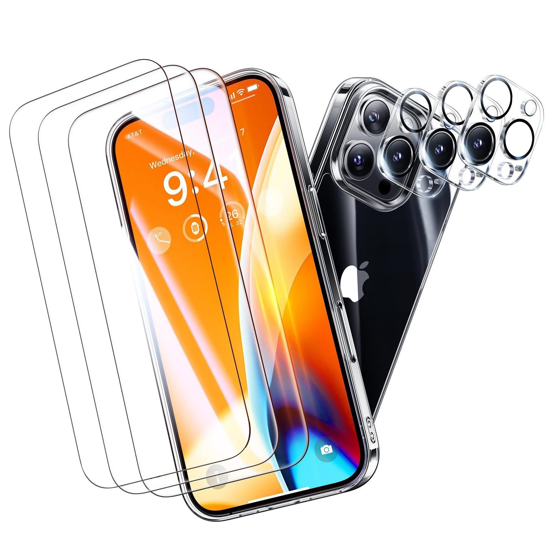 Luckice Sichtschutzfolie Kompatibel mit iPhone 16 6,1/6.3 Zoll panzerglas Hülle, (mit [3 Displayschutzfolie, 3 Kameraschutz] Handyhülle für iPhone 16 /iPhone 16 Pro Transparent Case, 7-St., Dünn Transparent Stoßfest Schutzhülle Kratzfest Case), Nie Vergilbung Handyhülle