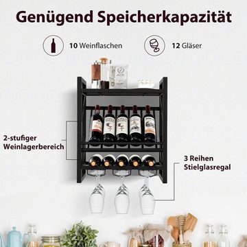 COSTWAY Weinregal, Wand, für 10 Flaschen & 12 Gläser, Holz, 26,5x51x60cm