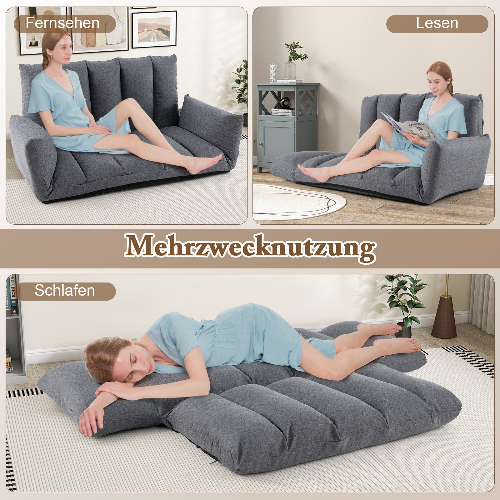 COSTWAY Schlafsofa, Bodensofa mit verstellbarer Rückenlehne günstig online kaufen