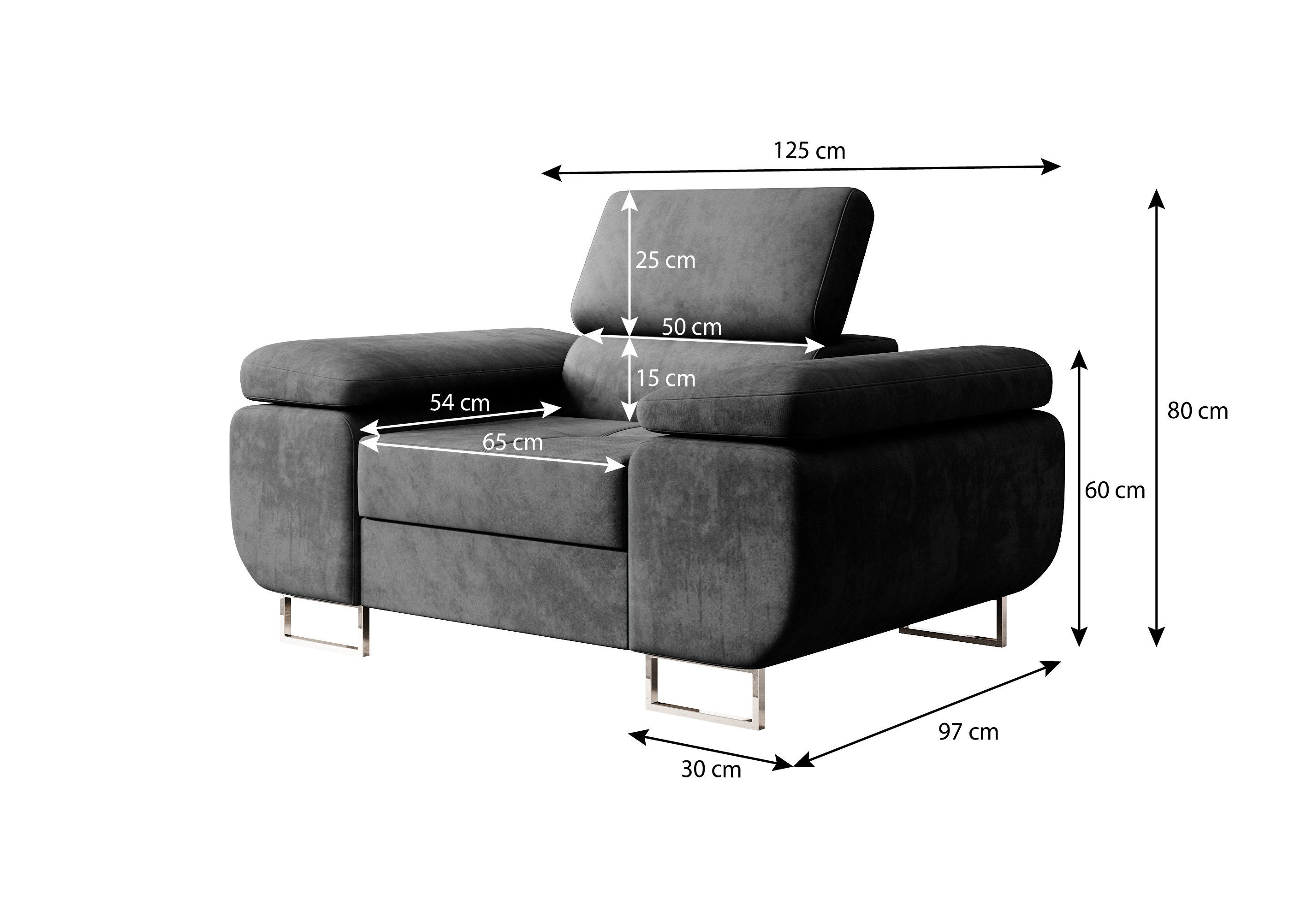 M-Punkt24 Big-Sofa Miami, mit verstellbaren Kopfstützen, Anthrazit, Grau, mit Kopfteilverstellung