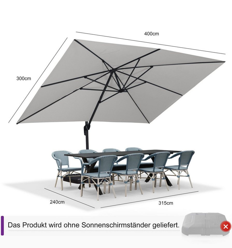 Thumbnail - PURPLE LEAF Ampelschirm Rechteckiger Alu Balkonschirm, Groß Sonnenschirm, LxB: 400,00x300,00 cm, für Gartenterrasse, Poo...