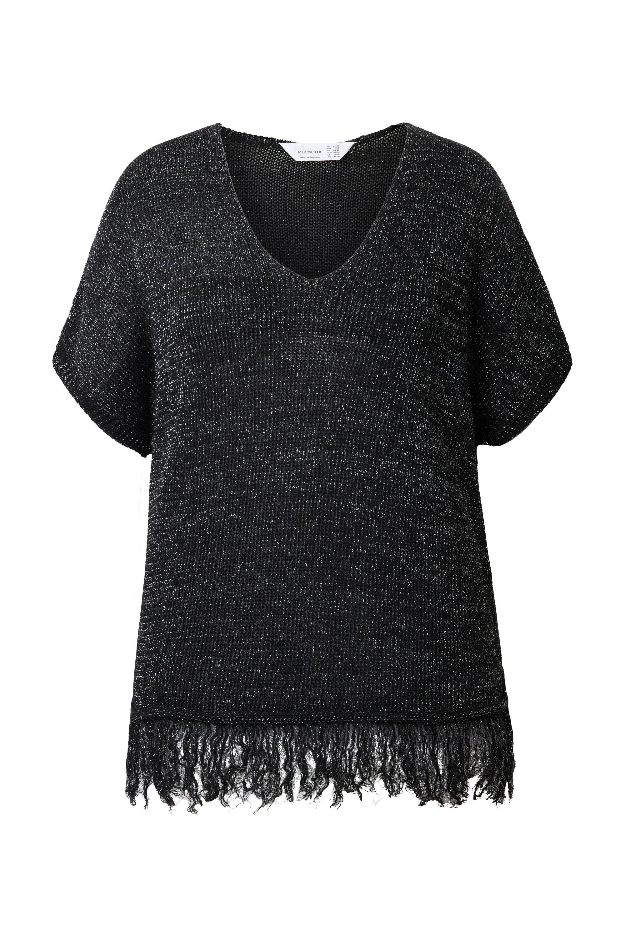 MIAMODA Strickpullover Strickshirt oversized Glitzer-Effekt Fransensaum günstig online kaufen