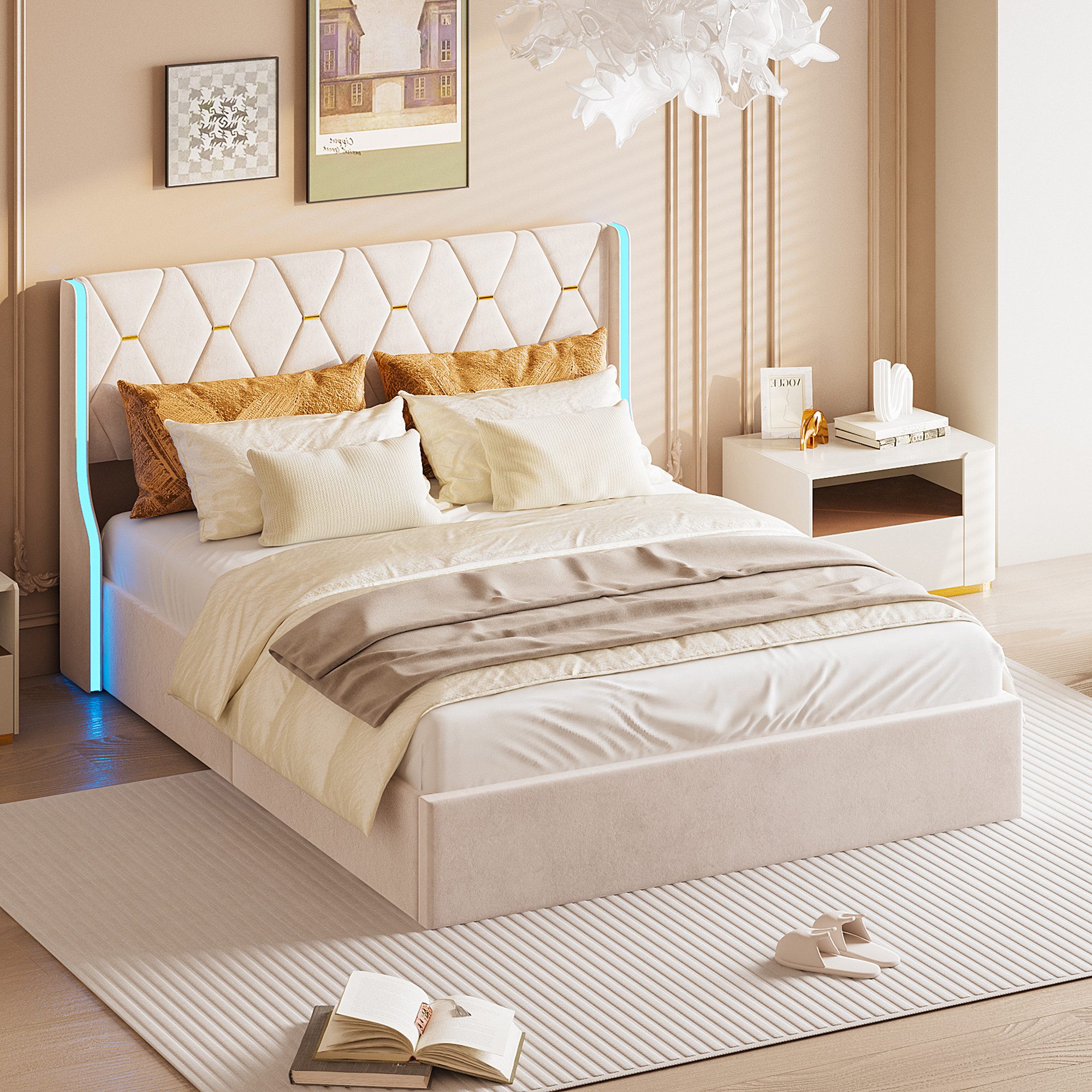 Furnishings Home Polsterbett Stauraumbett Doppelbett LED-Licht günstig online kaufen