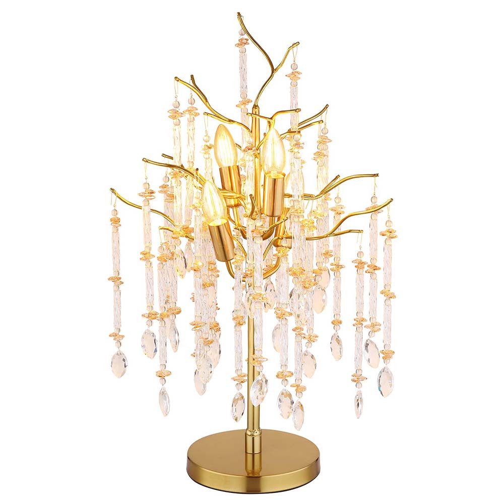 GLOBO LIGHTING Tischleuchte, Leuchtmittel nicht inklusive, Tischleuchte Beistelllampe Leselampe gold Kristalle Glas H 67 cm