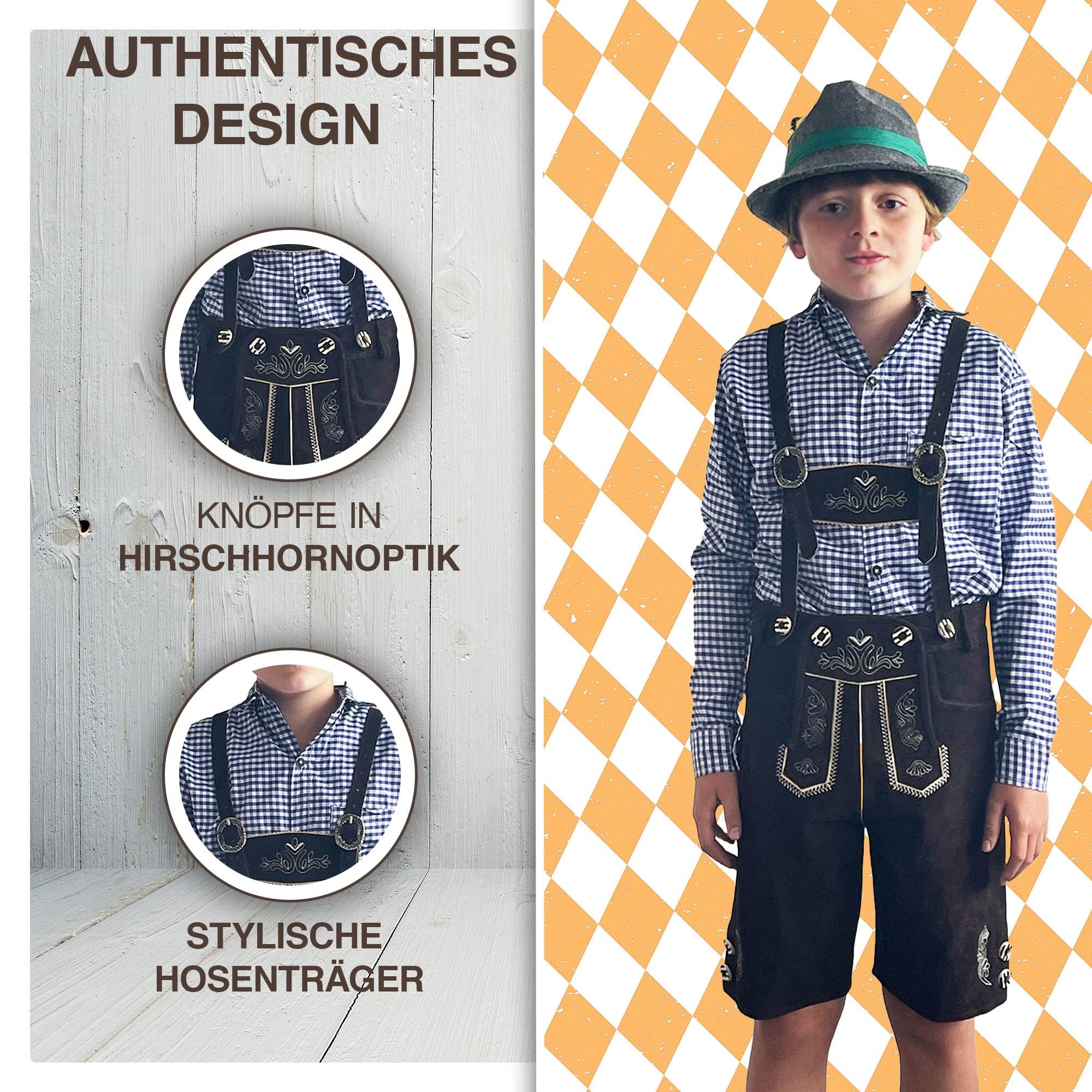 Trachterbahn Trachtenlederhose Kinderlederhose Tracht kurz braun Bestickt echtes Leder, Oktoberfest