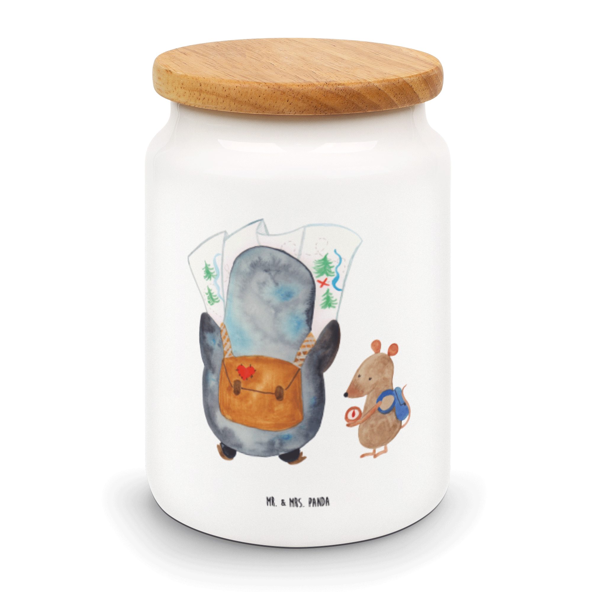 Mr. & Mrs. Panda - & Keramik, Leckerlid, Maus Geschenk, Weiß - (1-tlg) Pinguin Wanderer Vorratsdose Vorratsbehälter