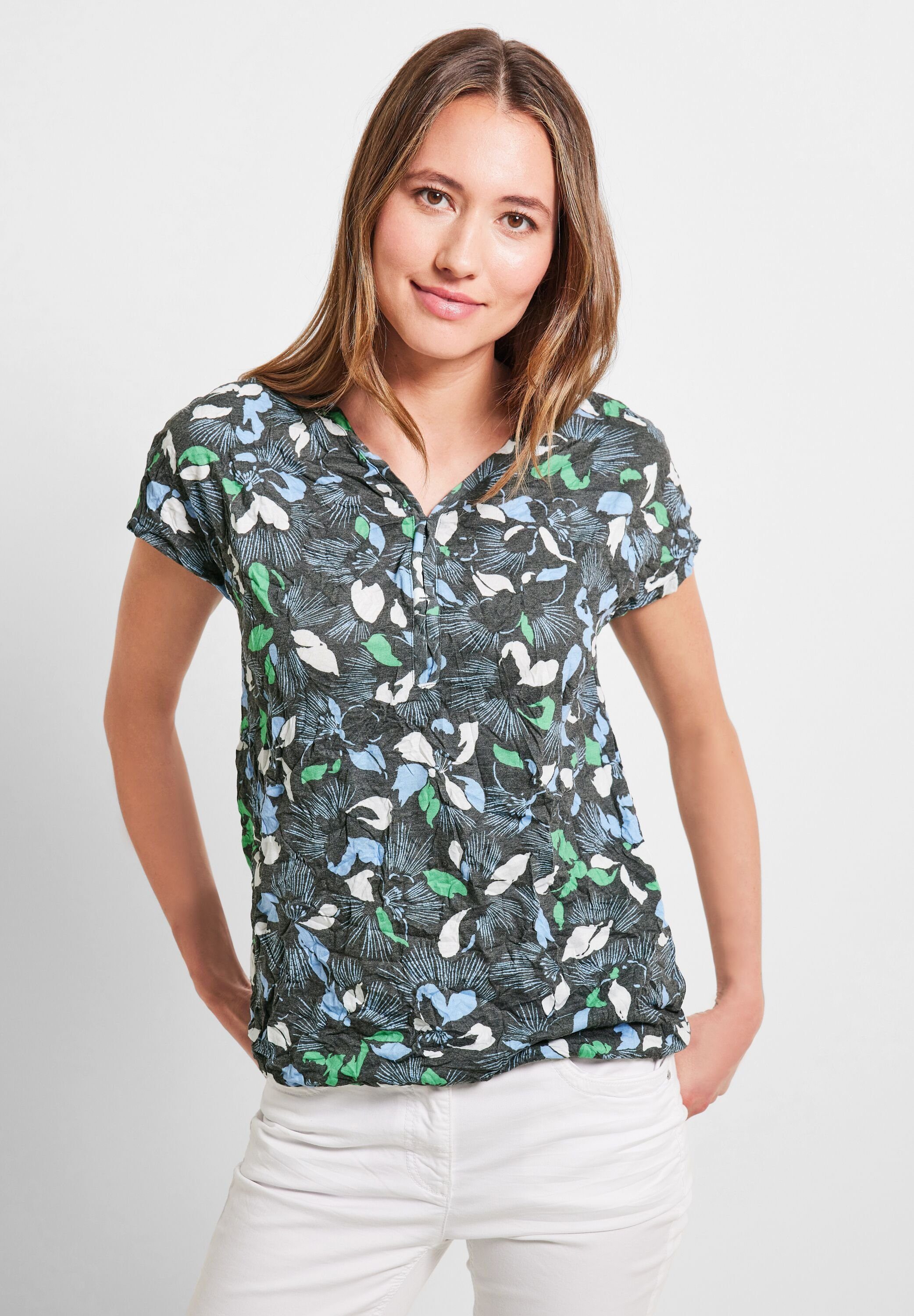 Cecil softem aus Print-Shirt easy khaki Materialmix