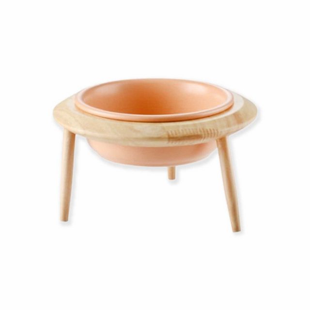 Monkimau Futternapf “Hundenapf Katzennapf aus Keramik mit Holzständer”, Keramik, Bambus Ständer