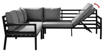 Outdoor Gartenlounge-Set BONDINO, Aluminium, Anthrazit, Grau, (3-tlg), mit Liegefunktion, Tischplatte aus Glas, B 200 x T 260 cm
