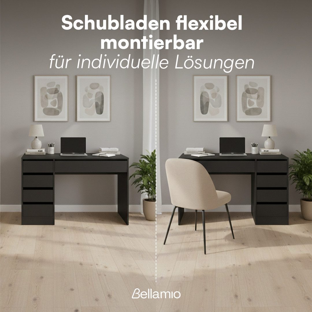 Bellamio Schreibtisch Nore mit Schubladen (schwarz, beidseitig montierbar, 110 cm breit), verfügbar mit 5 oder 9 Schubladen – Bild 5 von 5
