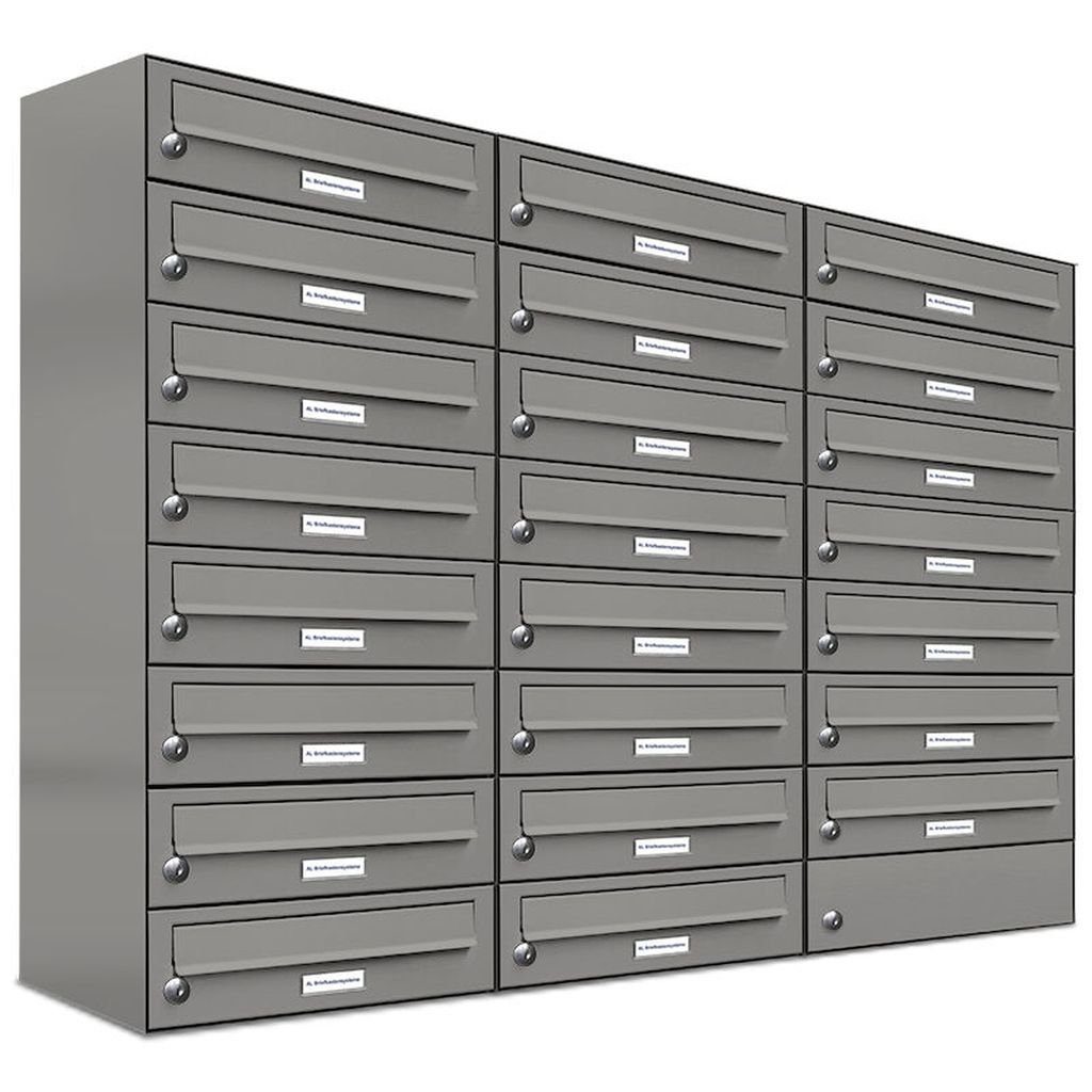 AL Briefkastensysteme Wandbriefkasten 23er Premium Briefkasten Aluminiumgrau RAL 9007 für Außen Wand 3x8