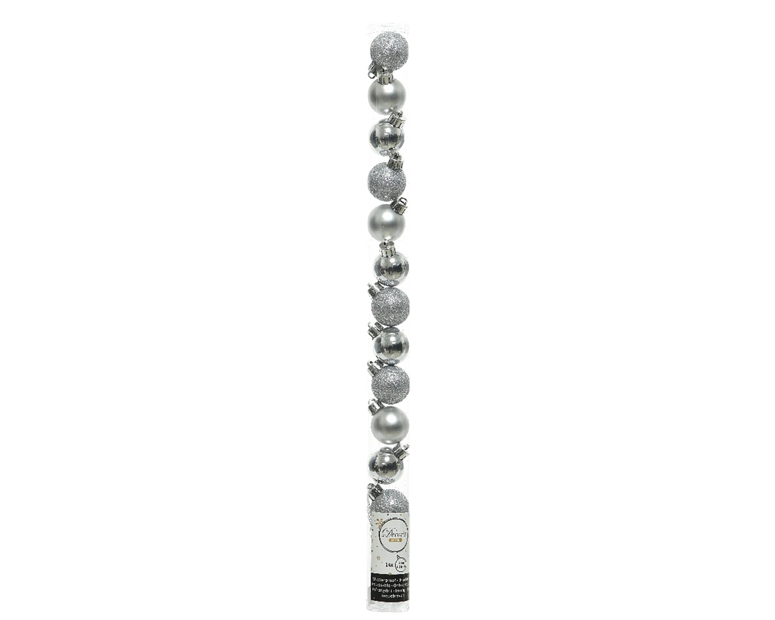 Kaemingk Weihnachtsbaumkugel, Weihnachtskugeln Kunststoff 3cm 14er Set - Silber