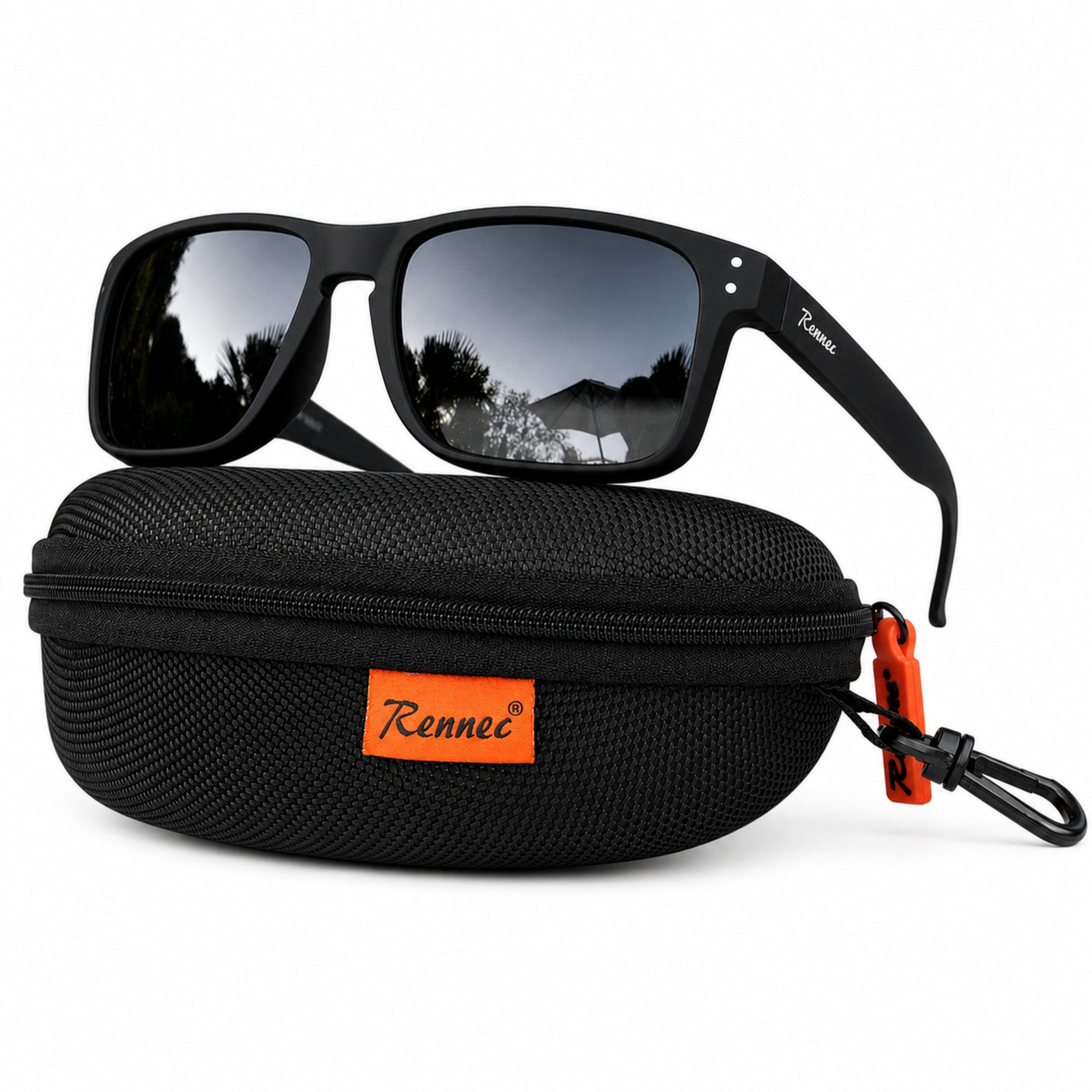Rennec Sonnenbrille Herren Rechteckig Polarisiert Verspiegelt Markenbrille mit Hardcase Gläser UV400 Getönt oder Verspiegelt, stabile Bügelgelenke