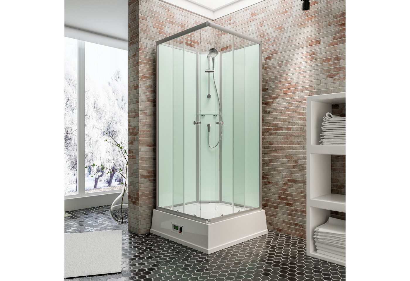 Thumbnail - Schulte Komplettdusche Korfu II, BxT: 94x94 cm, 5 mm Sicherheitsglas, Komplett-Set, inkl. Boiler und Pumpe, Eckdusche, S...