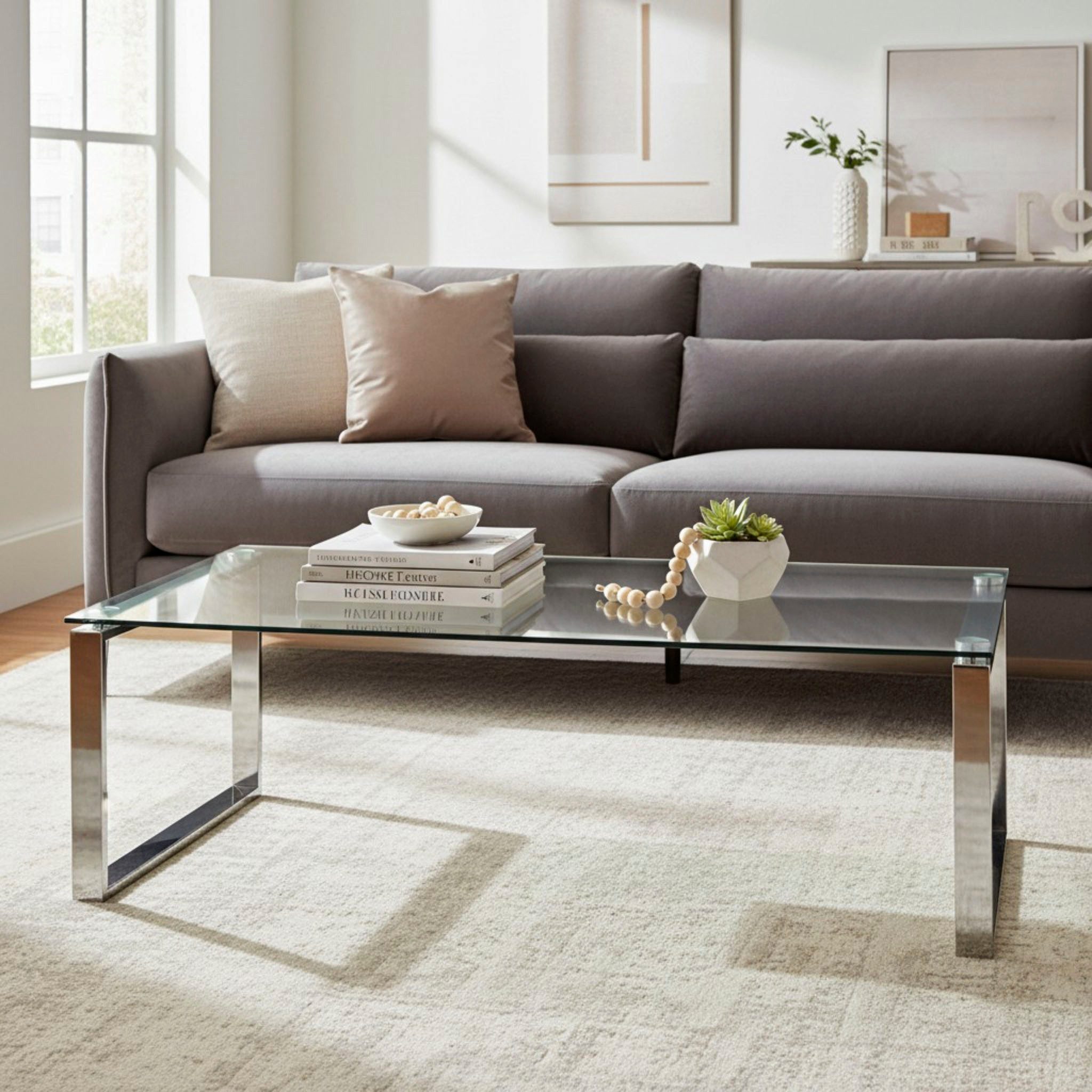 HAKU Couchtisch Sofatisch, Wohnzimmertisch (1-St), rechteckig - aus Metall Silber B/T/H 120/60/40 cm