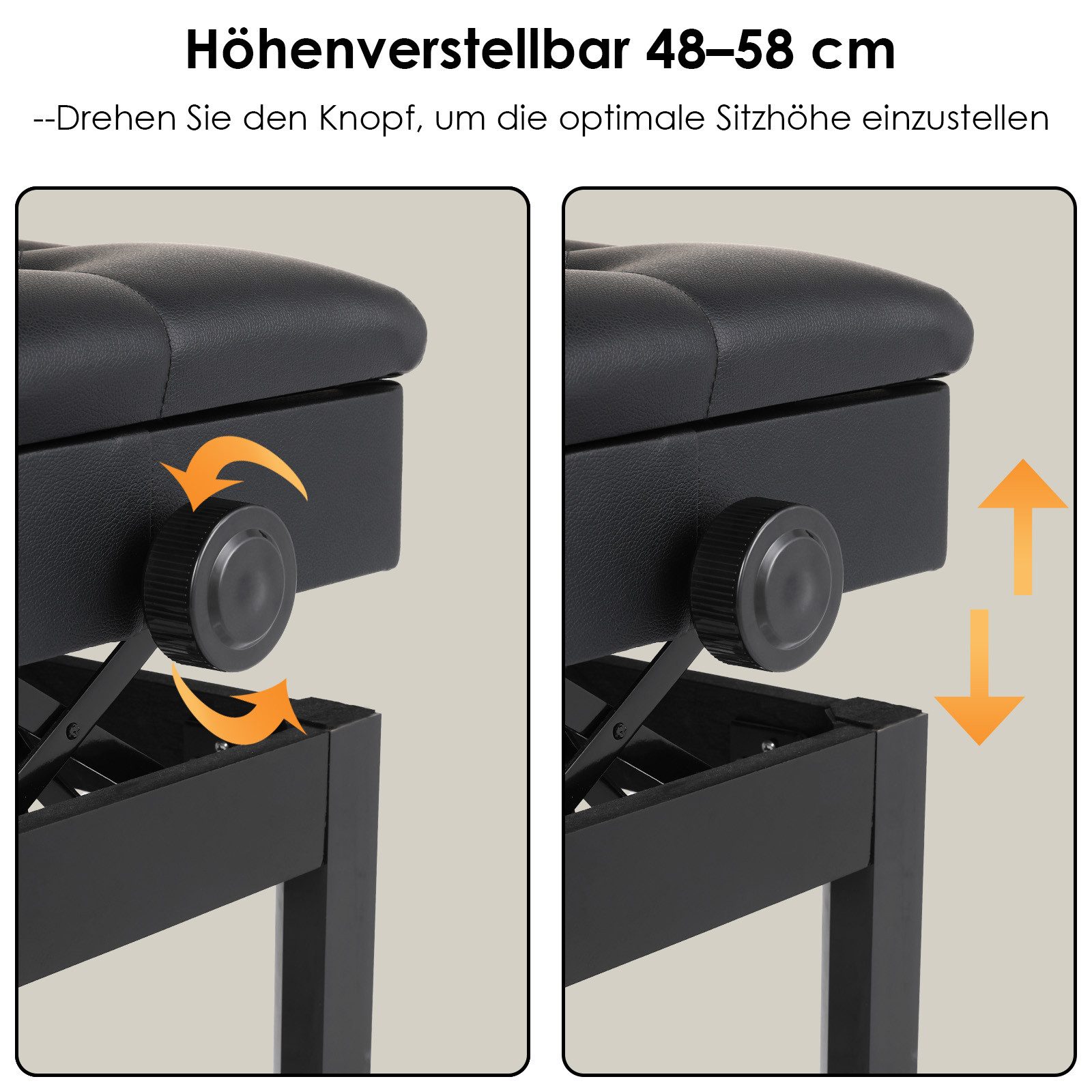 TLGREEN Klavierbank,Klavierhocker Höhenverstellbar 48-58CM (Multifunktional), Pianobank mit Stauraum,PU Lederkissen,bis 150KG Belastbar