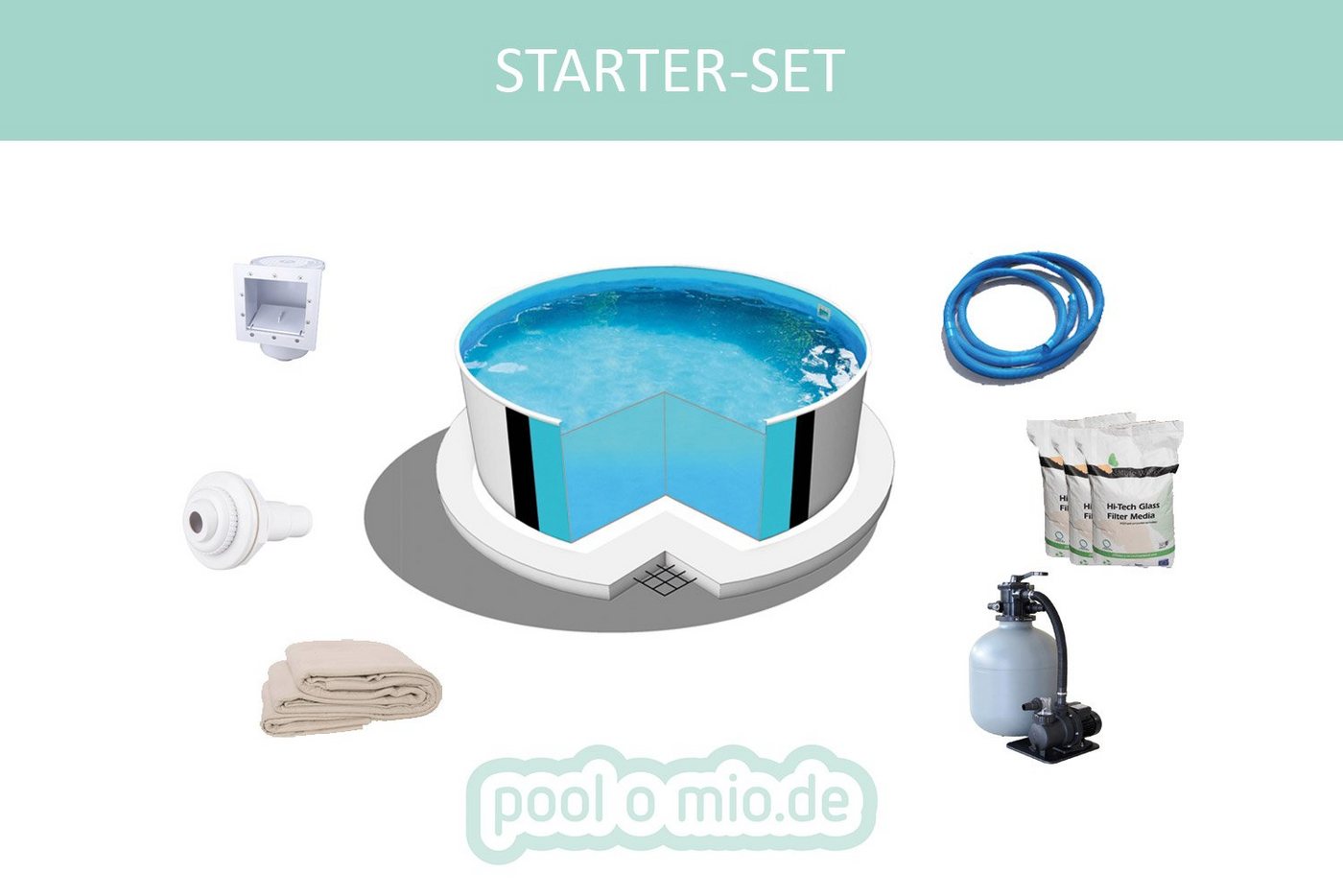 Thumbnail - Poolomio Pool STARTER SET Stahlwandpool Rund Ibiza Ø 460 x 120 cm Blau (Set)