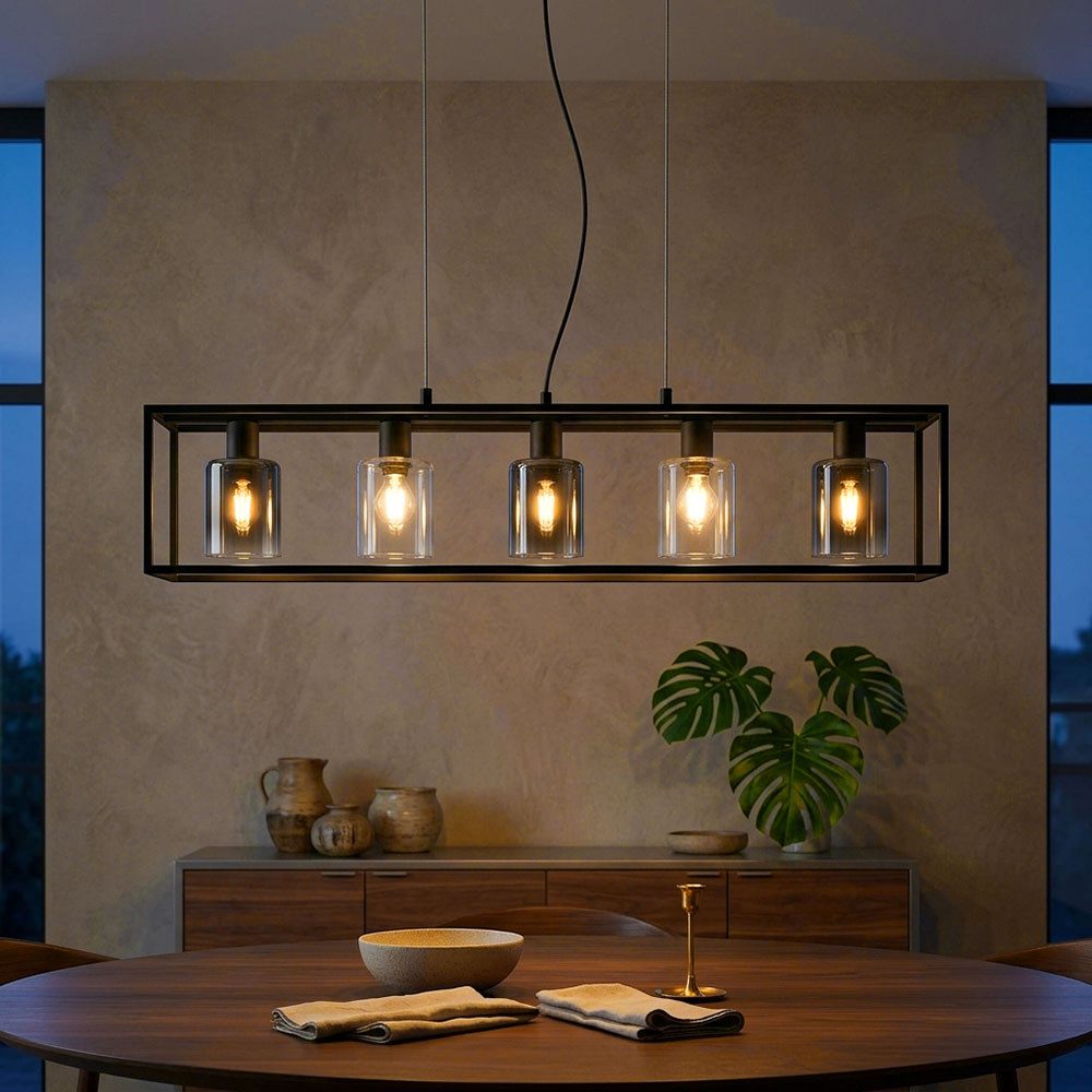 FISCHER & HONSEL Pendelleuchte, Leuchtmittel nicht inklusive, Pendelleuchte Höhenverstellbar Hängelampe Glas Rauchoptik Höhe 150 cm