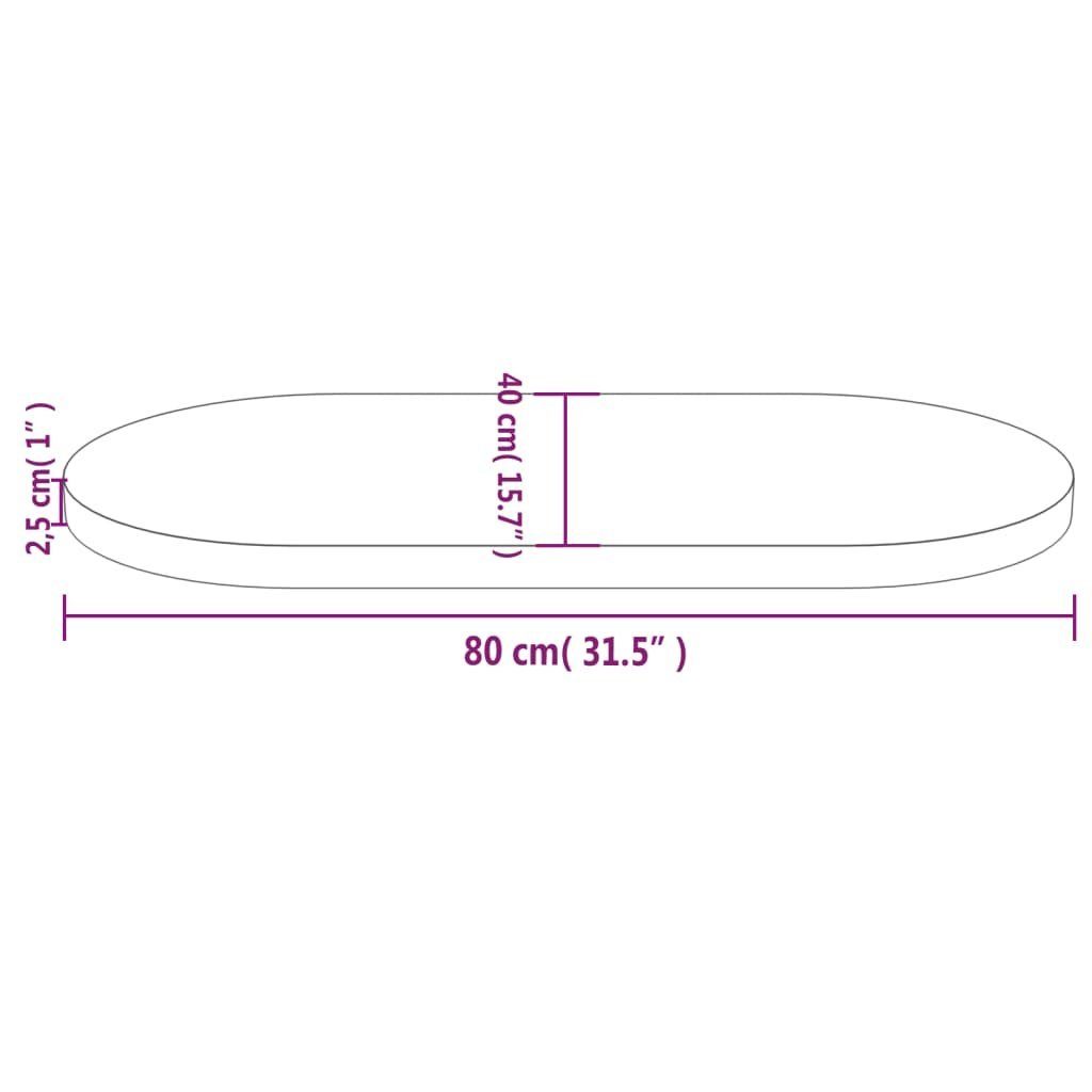 furnicato Tischplatte Weiß 80x40x2,5 Oval (1 cm Massivholz Kiefer St)