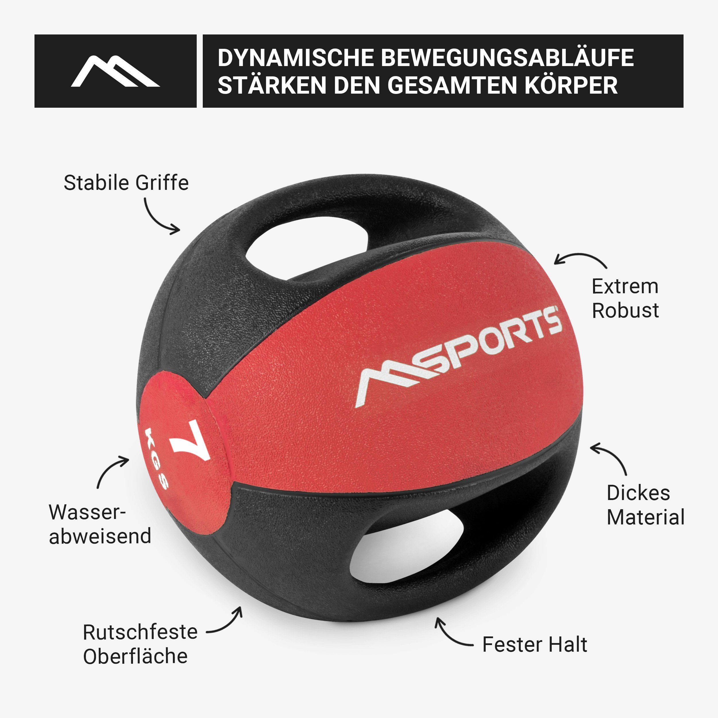 Medizinball 10 Medizinball MSPORTS kg kg MSports® 1 Griffe – Premium 7 - Professionelle – mit Rot Gymnastikbälle Studio-Qualität