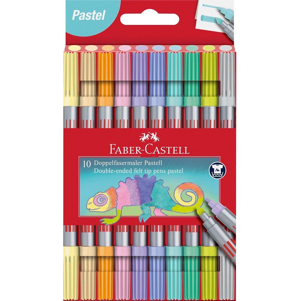 Faber-Castell Filzstift 10 Filzstifte PASTELL Doppelender fein & breit farbsortiert