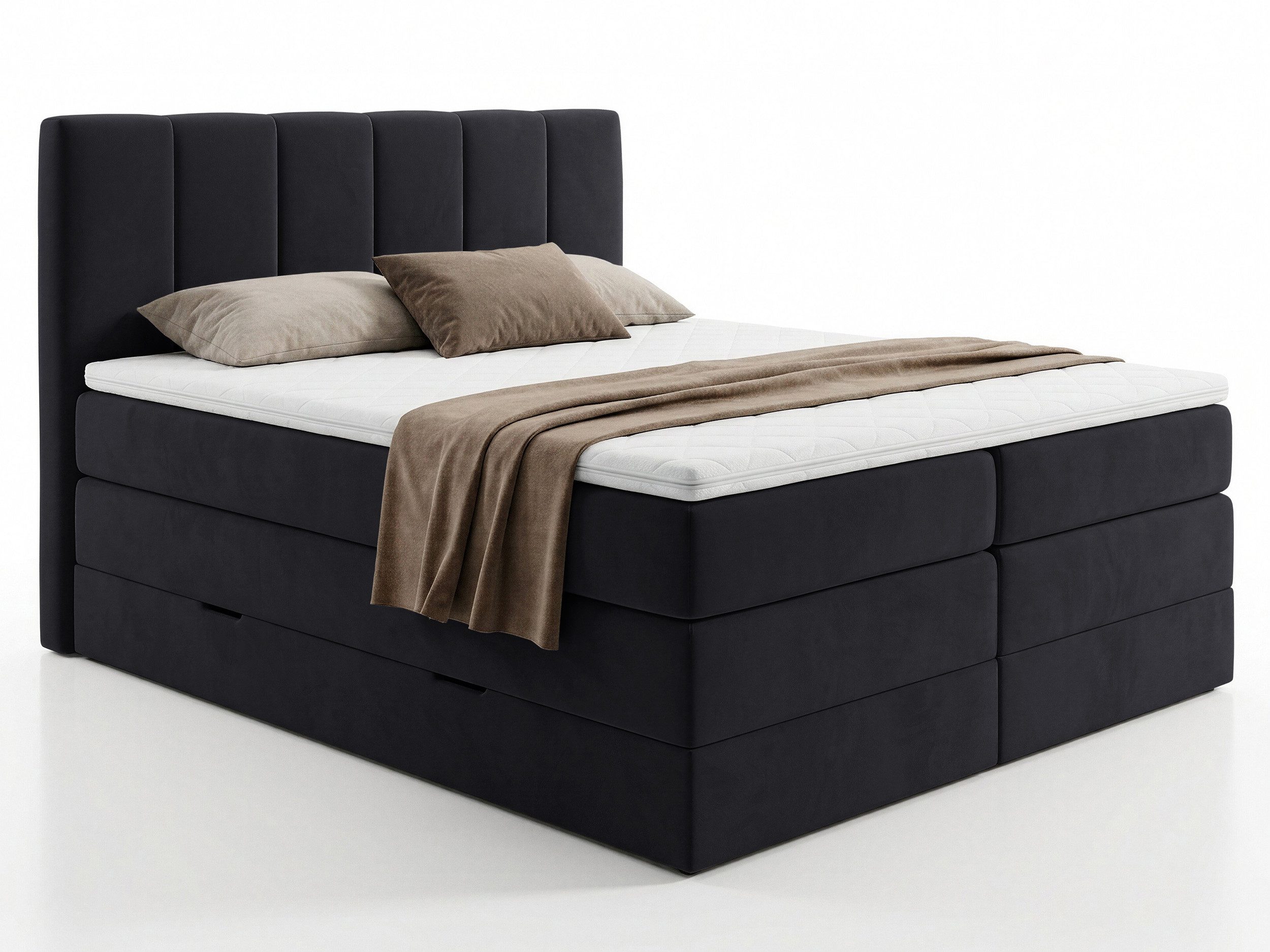 Sofnet Boxspringbett Star XL (2x Bettkästen, Bonellfederkern- und Taschenfederkernmatratze, Topper), Polsterbett, Doppelbett, Velours, mit Kopfteil, 140/160/180x200 cm