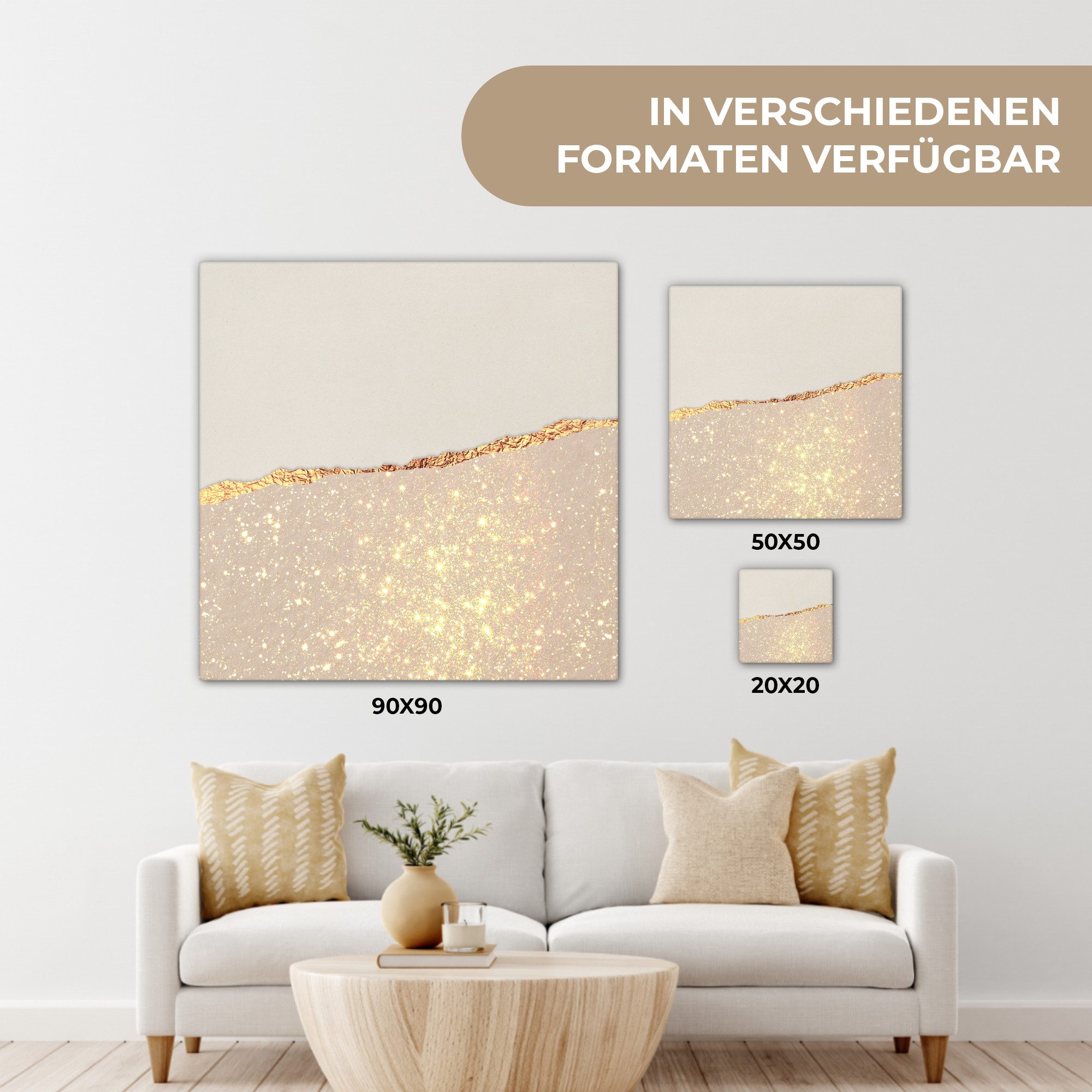 OneMillionCanvasses® Leinwandbild Gold - Rosa - Glitzer - Schick - Design, Fotodruck (1 St), Wandbild, Deko Schlafzimmer Wohnzimmer Flur 20x20 cm – Bild 5 von 5