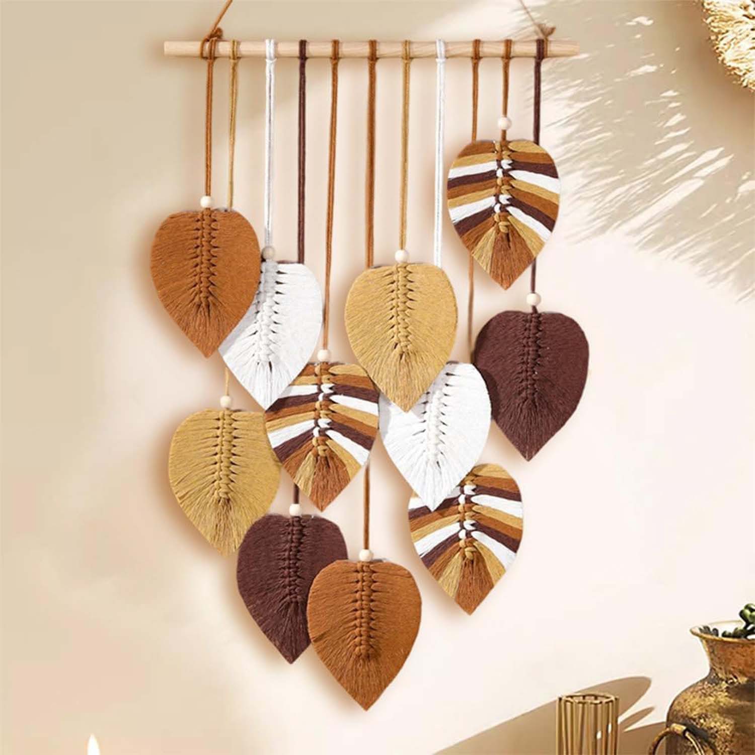 Diwzbyn Hängedekoration Blatt Makramee Wandbehang, Boho Raumdekor – Bild 4 von 5
