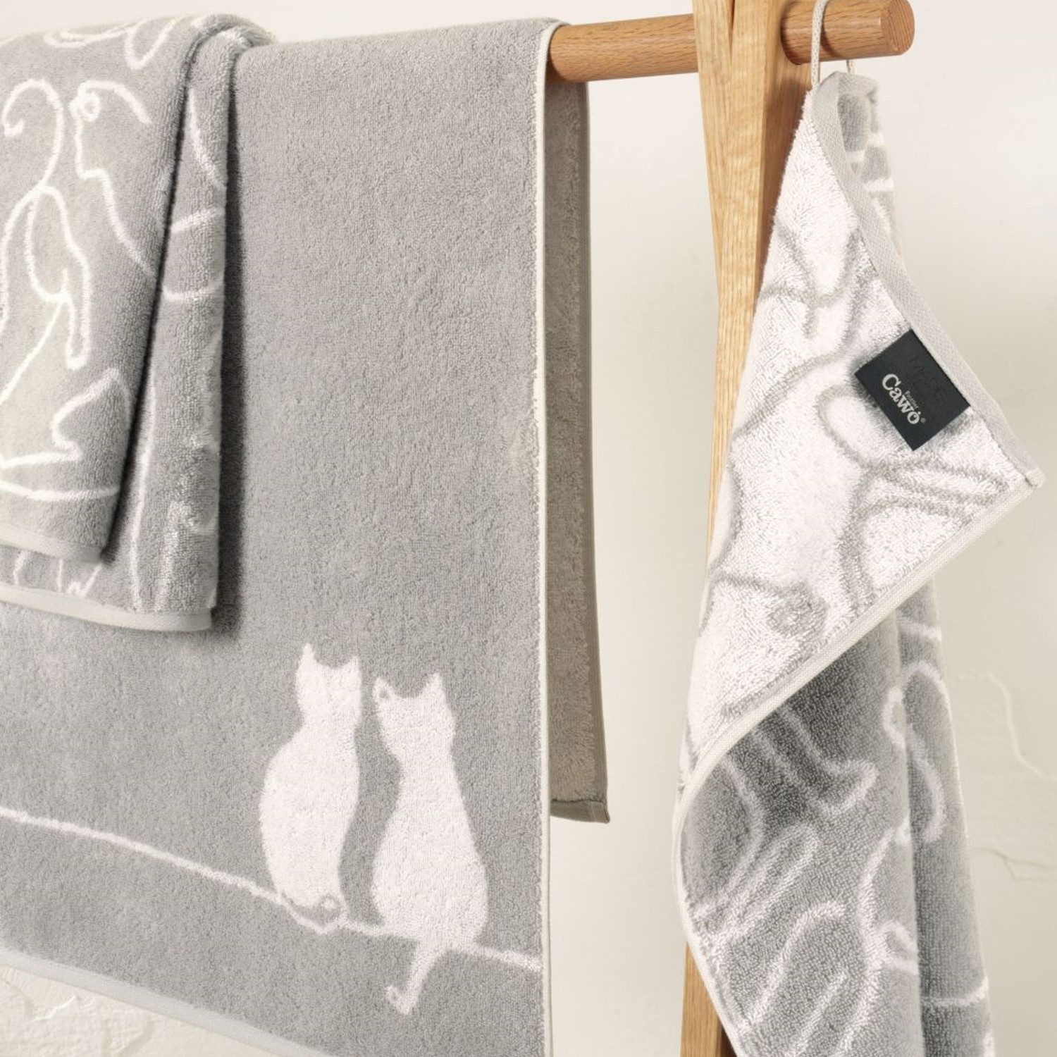 Cawö Handtuch 2 Stück Cawö Gästetücher Cute Cats 6263-76 Katzen Grau 30x50, günstig online kaufen