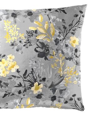 Bettwäsche Baumwolle, Traumschloss, Satin, 2 teilig, mit Blumen in gelb auf grauem Hintergrund