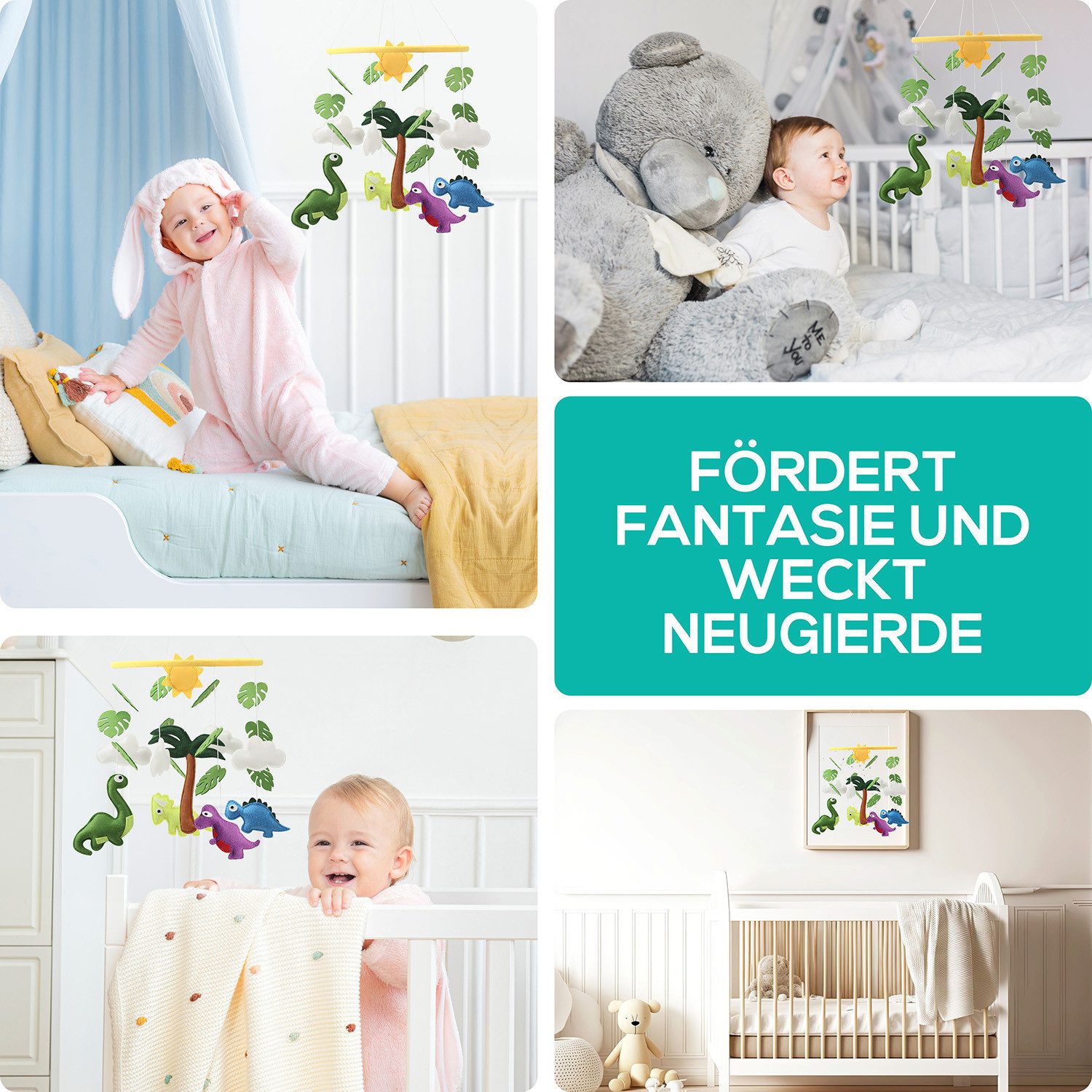 wortek Babymöbel-Set Baby Mobile Windspiel zum Aufhängen Dinos, (Set, 1-tlg., Kinderbett, Wickelkommode, Decke Kinderzimmer), Babymobile Bettglocke Babyzimmer Bett Baby Windspiel
