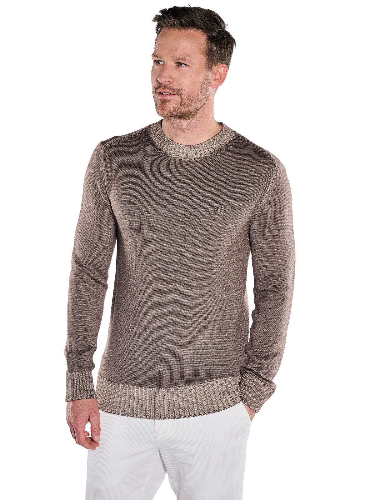 ENGBERS GERMANY Rundhalspullover Herren Weicher Strickpullover aus Merinowolle, Braun