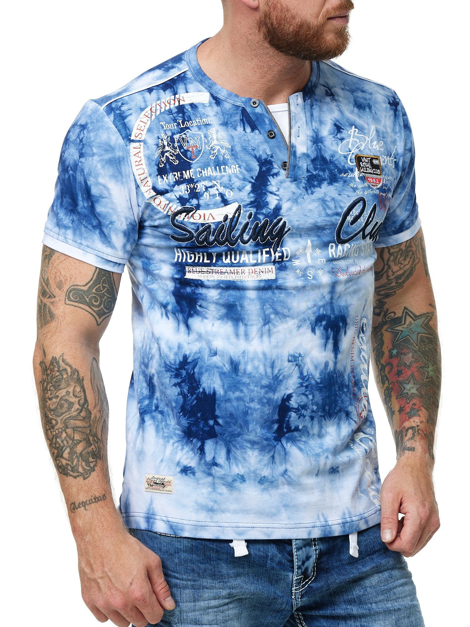 L.gonline Kurzarmshirt Herren T-Shirt mit Knopfleiste, günstig online kaufen