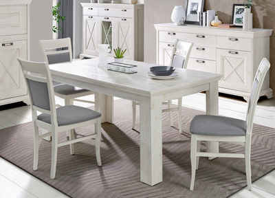Newroom Esstisch Lucy, Esstisch Pinie Weiß Modern Landhaus Ausziehbar Tisch Esszimmer