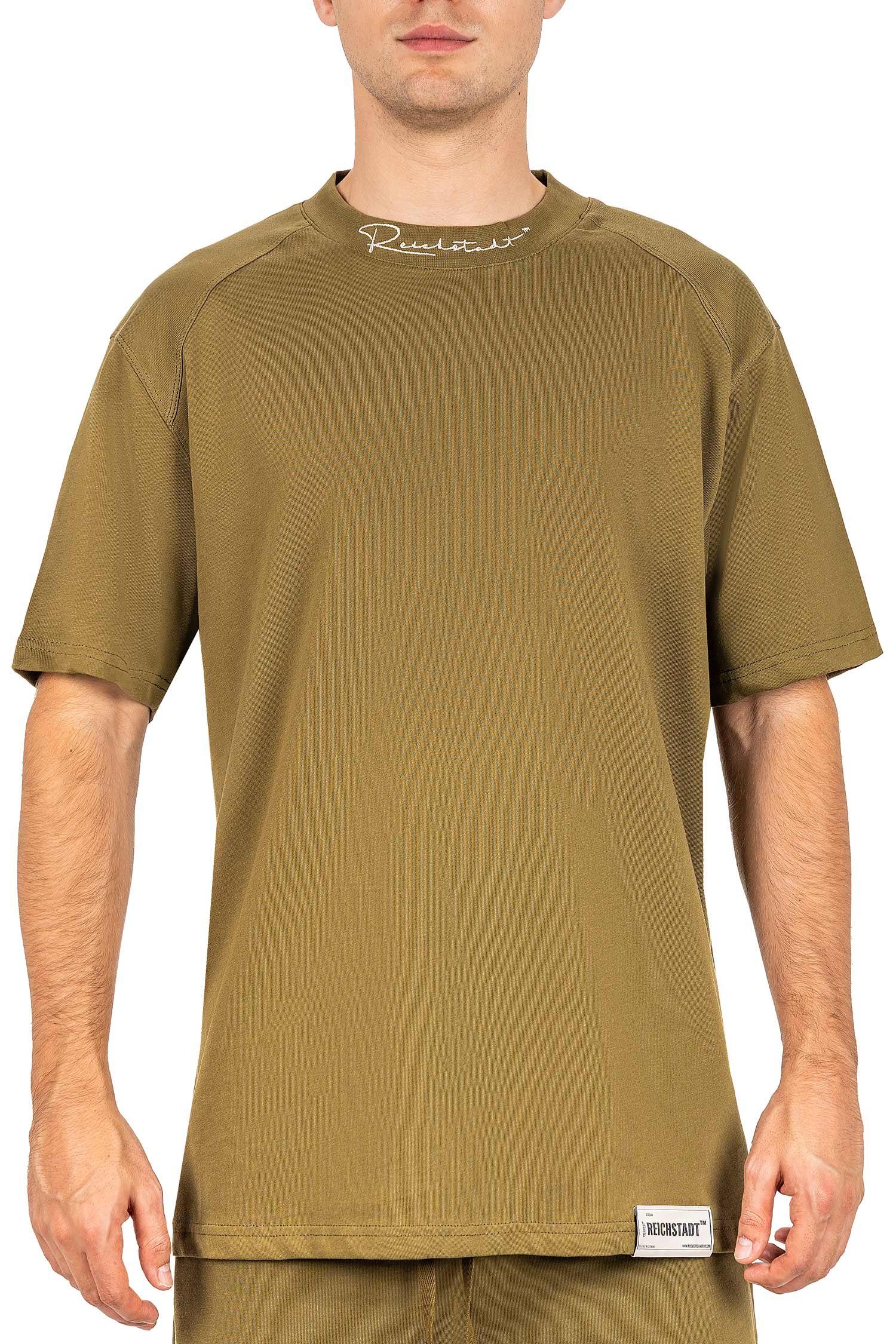 Kragen Casual mit T-shirt (1-tlg) Oversize-Shirt Kurzarm Reichstadt Khaki am Stitching 23RS041