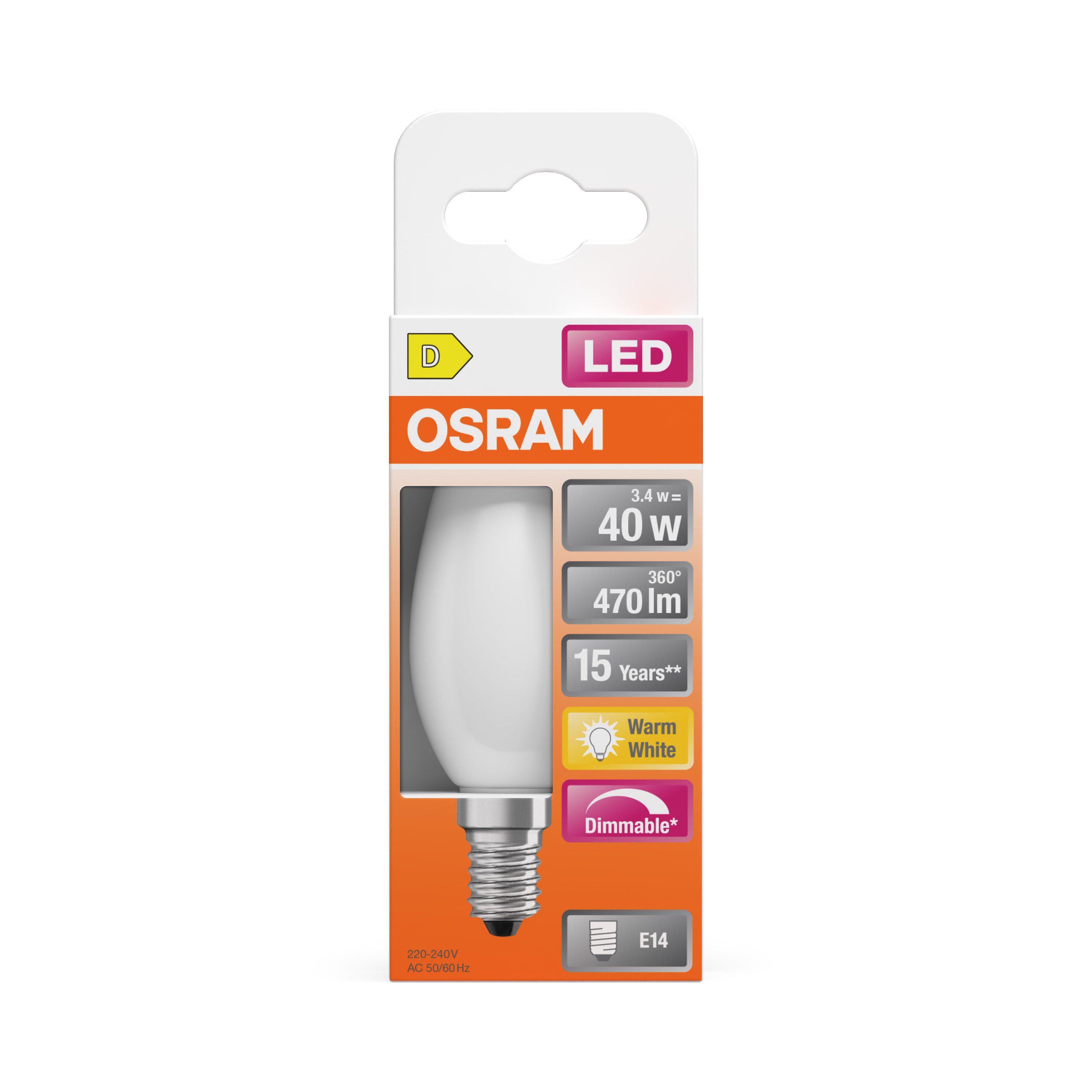 Osram LED-Leuchtmittel LED Retrofit CLASSIC Kerzenform, E14, 1 St., Warmweiß