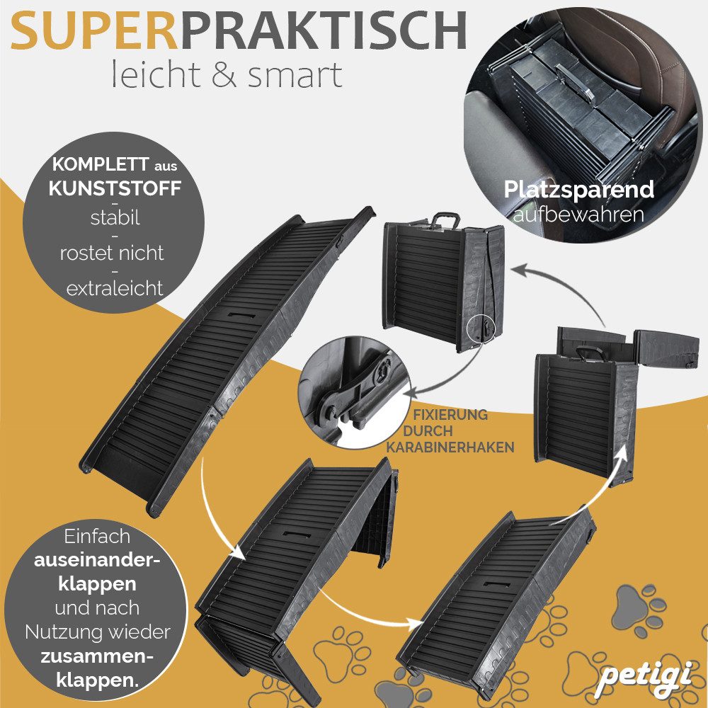 Petigi Hunderampe Hunderampe 152 cm klappbar Hundetreppe Einstiegshilfe Kunststoff