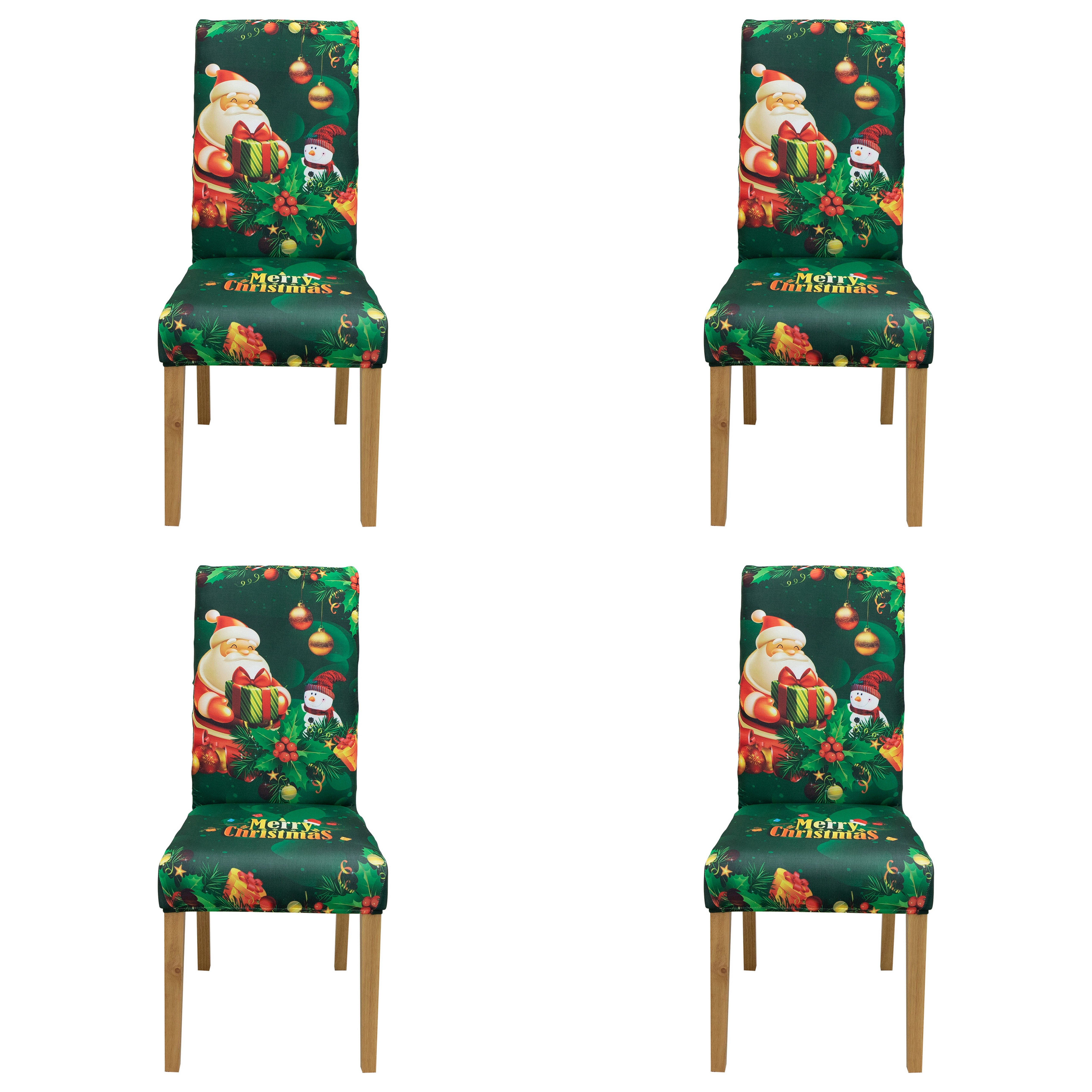Qelus Stuhlhusse Stuhlhusse Stretch Stuhlhussen Weihnachtsmann Druck 2er/4e günstig online kaufen