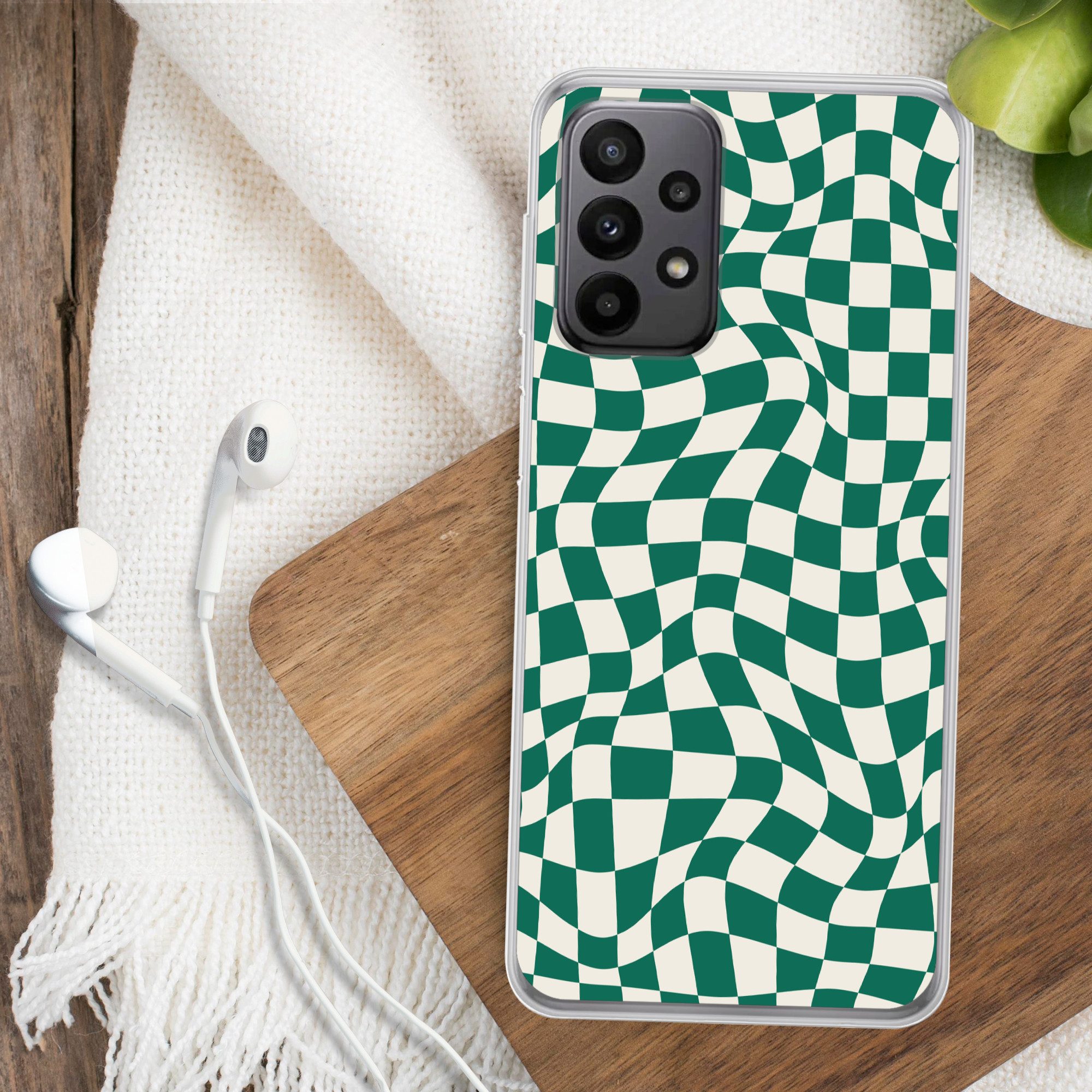 MuchoWow Handyhülle für Samsung Galaxy A23 5G Gewellte Boxen - Grün - Weiß - Abstrakt, Smartphone-Bumper, Print, Handy Schutzhülle Dünn