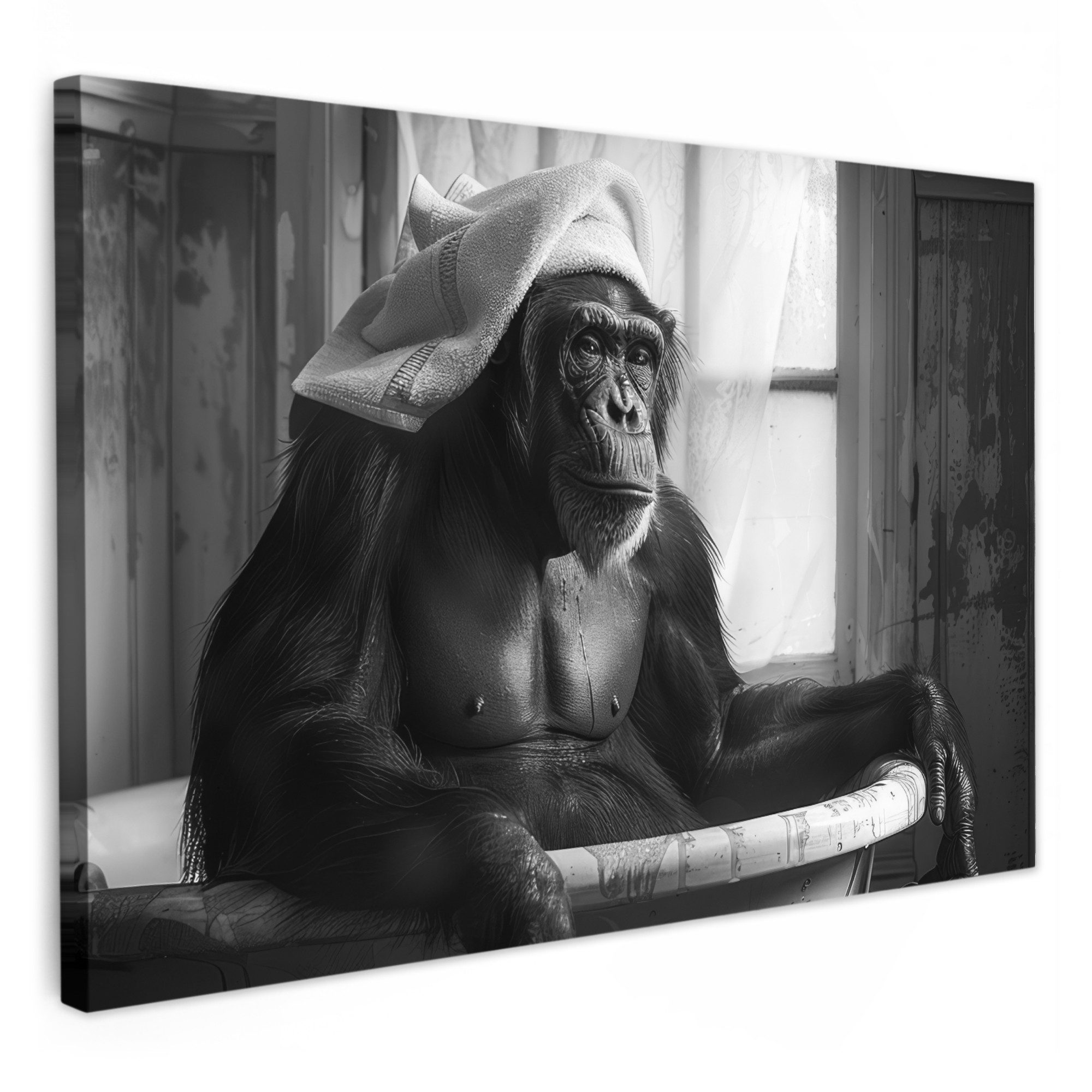 OneMillionCanvasses® Leinwandbild Affe - Tier - Bad - Schwarz - Weiß - Humo günstig online kaufen